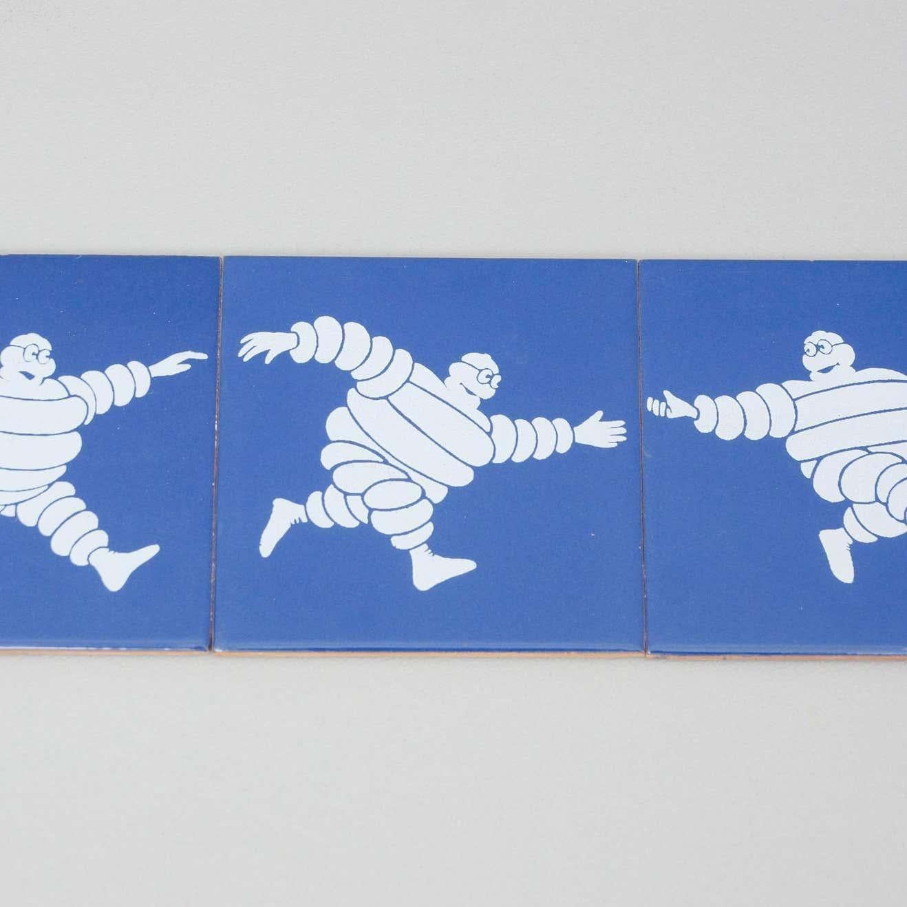 Mid-Century Modern Set of Three Vintage Michelin Man Tiles, circa 1960