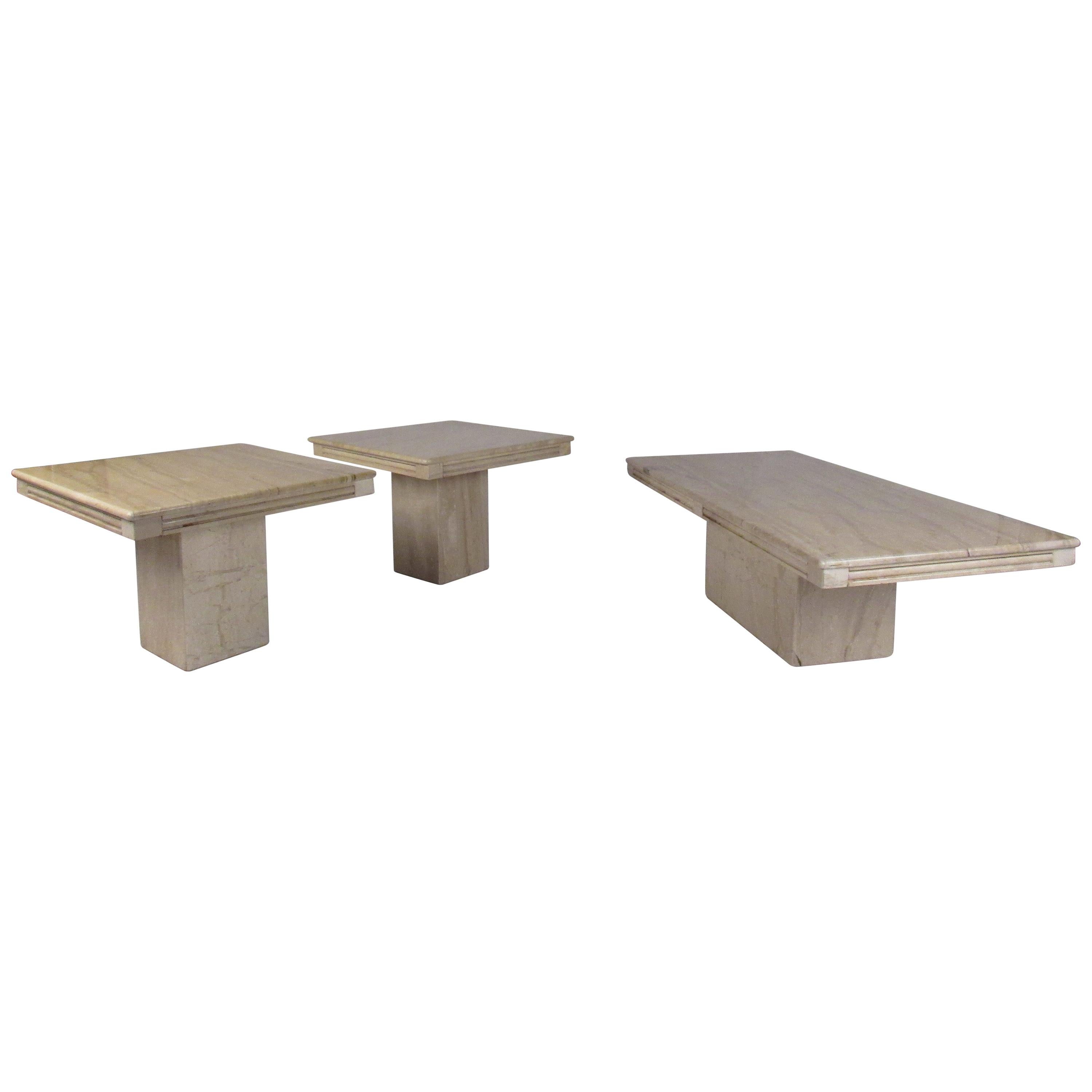 Set of Three Vintage Modern Marble-Top Tables For Sale