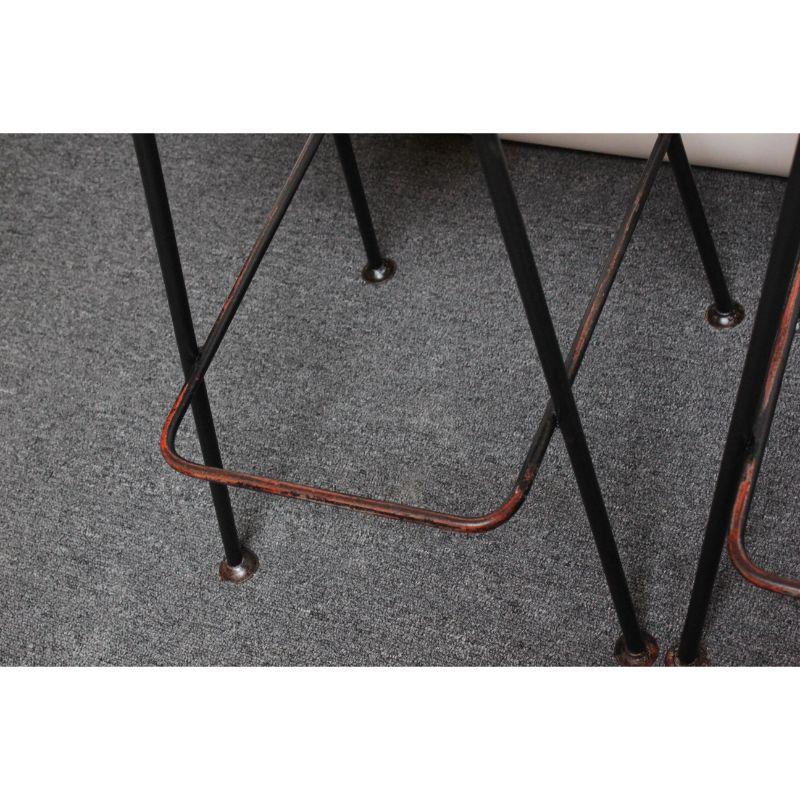 Set of Three Vintage Modernist Maple and Wrought Iron Bar Stools For Sale 6