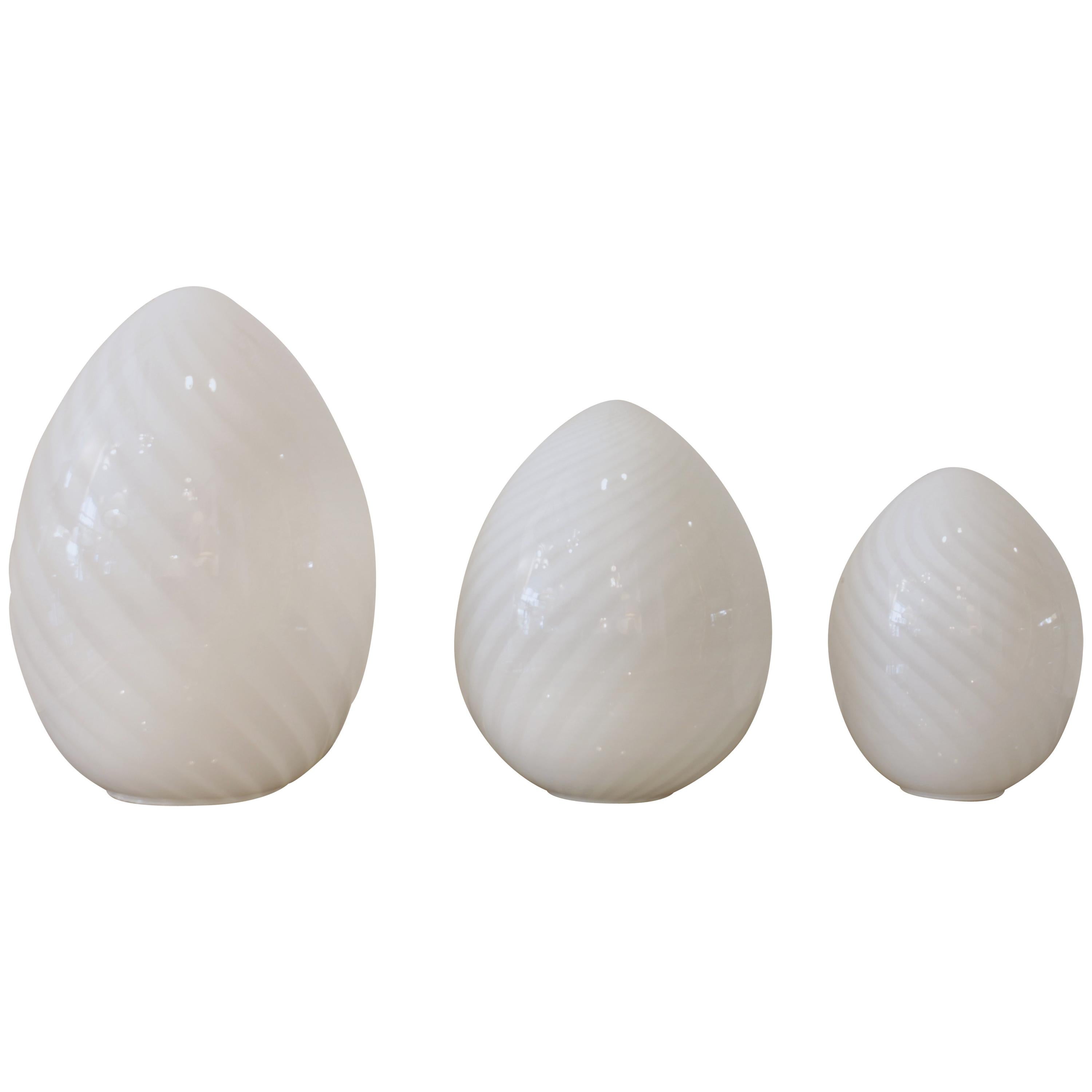 Set of Three Vintage Murano Egg Lamps