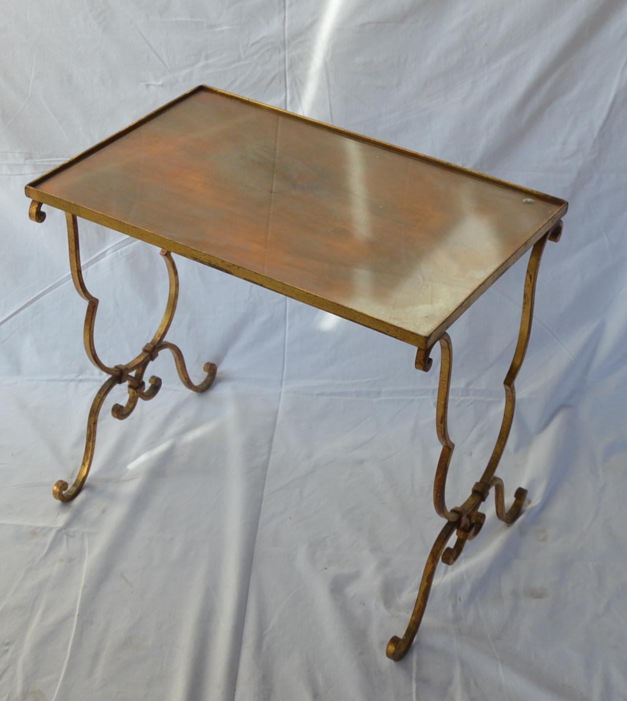 20th Century Set of Three Vintage Nesting Metal Mounted Tables with Oxidized Glass Top For Sale