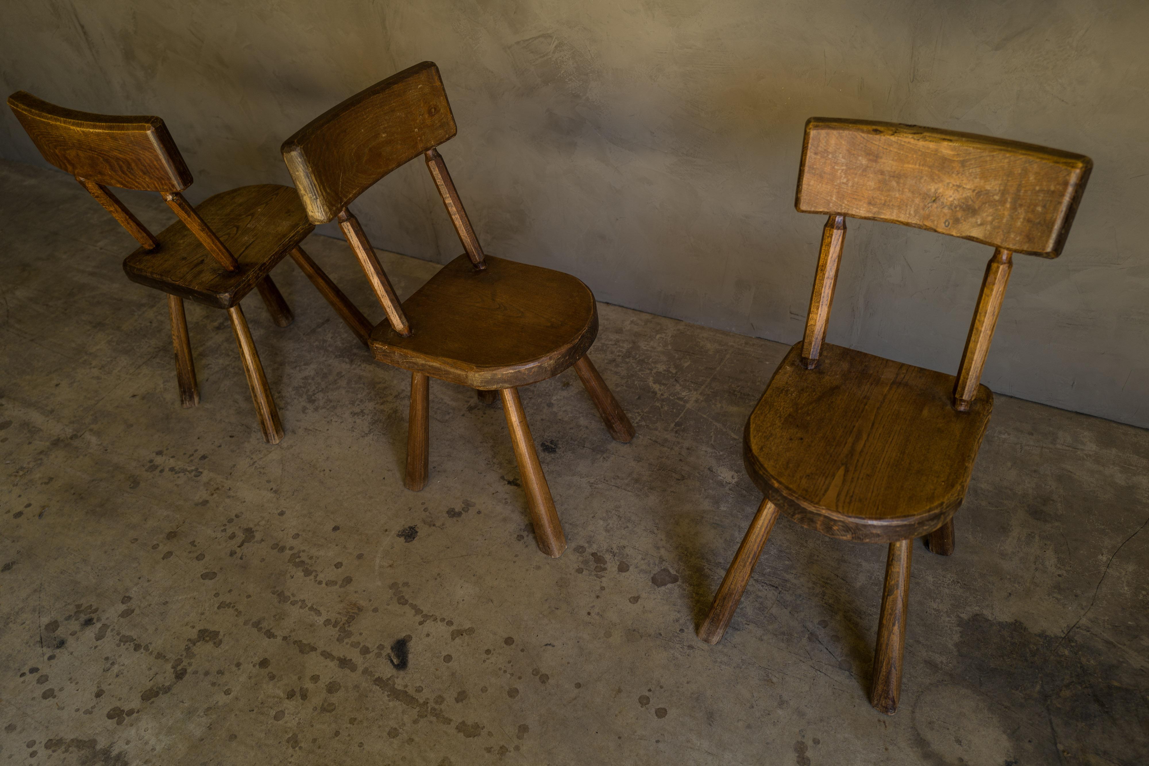 Mid-20th Century Set of Three Vintage Oak Chairs from France, circa 1950
