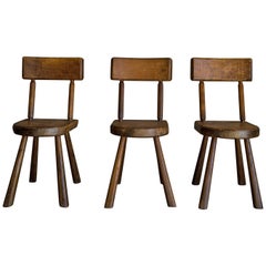 Set of Three Vintage Oak Chairs from France, circa 1950