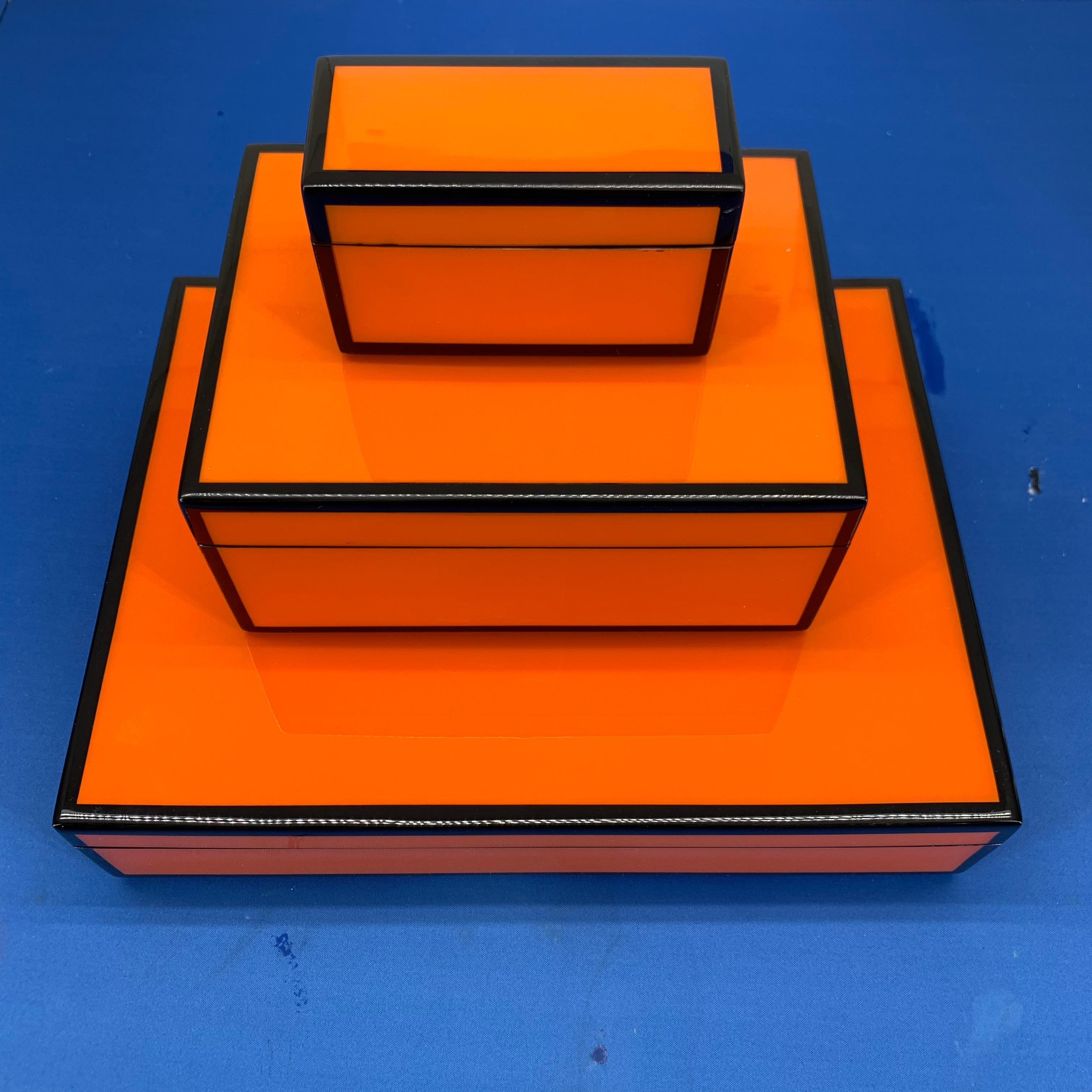 Set of Three Vintage Orange and Black Jewelry Boxes 5