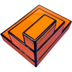 Set of Three Vintage Orange and Black Jewelry Boxes