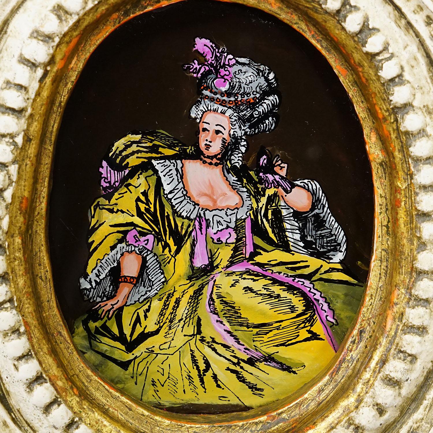 20ième siècle Ensemble de trois peintures vintage avec des personnes aux costumes rococo en vente