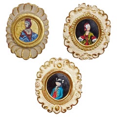 Set of Three Vintage Paintings with People in Rococo Costumes