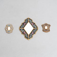 Juego de tres espejos de pared vintage peruanos de mediados de siglo pintados a mano