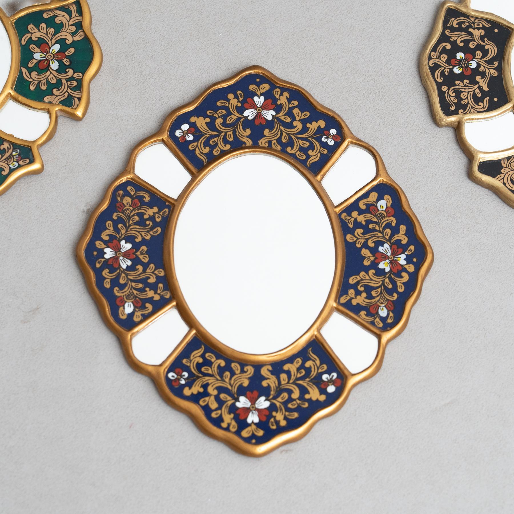 Mid-20th Century Set of Three Vintage Peruvian Mid-Century Hand-Painted Wooden Wall Mirrors For Sale