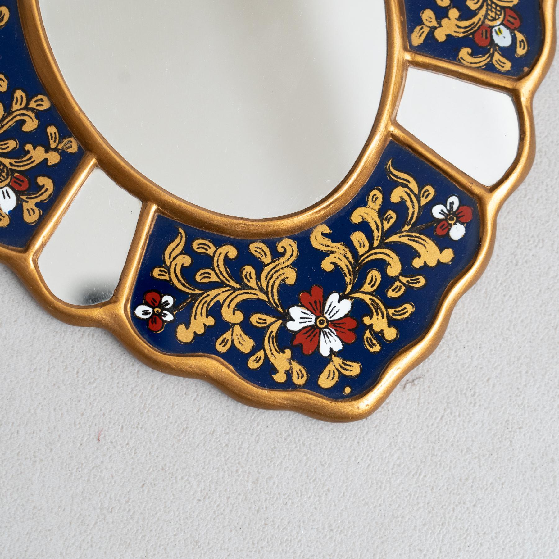 Set of Three Vintage Peruvian Mid-Century Hand-Painted Wooden Wall Mirrors For Sale 3