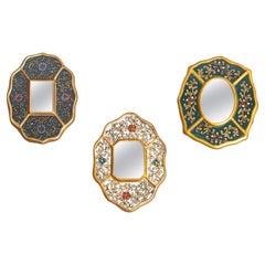 Set of Three Vintage Peruvian Mid-Century Hand-Painted Wooden Wall Mirrors