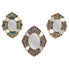 Set of Three Vintage Peruvian Mid-Century Hand-Painted Wooden Wall Mirrors