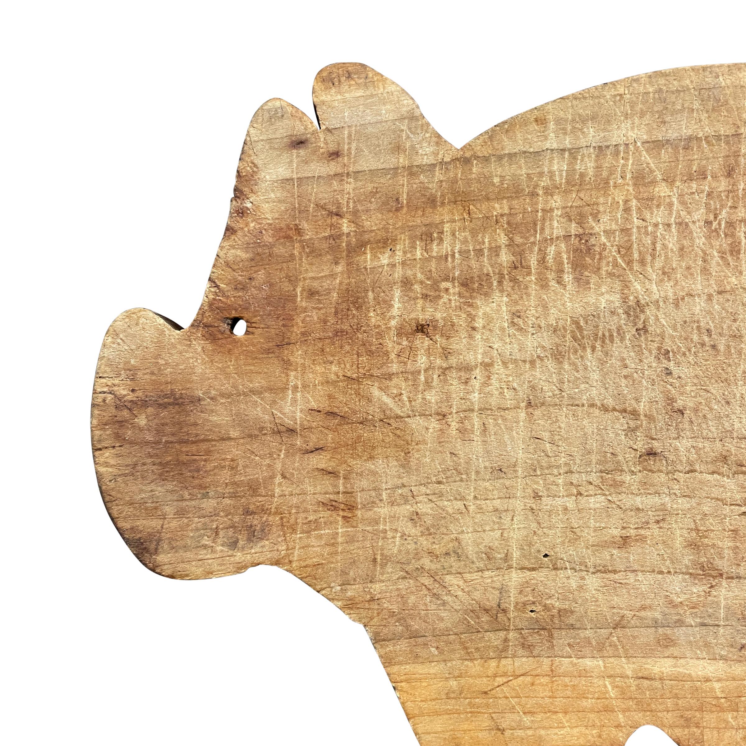 Hand-Carved Set of Three Vintage Pig Cutting Boards with Custom Wall Mounts