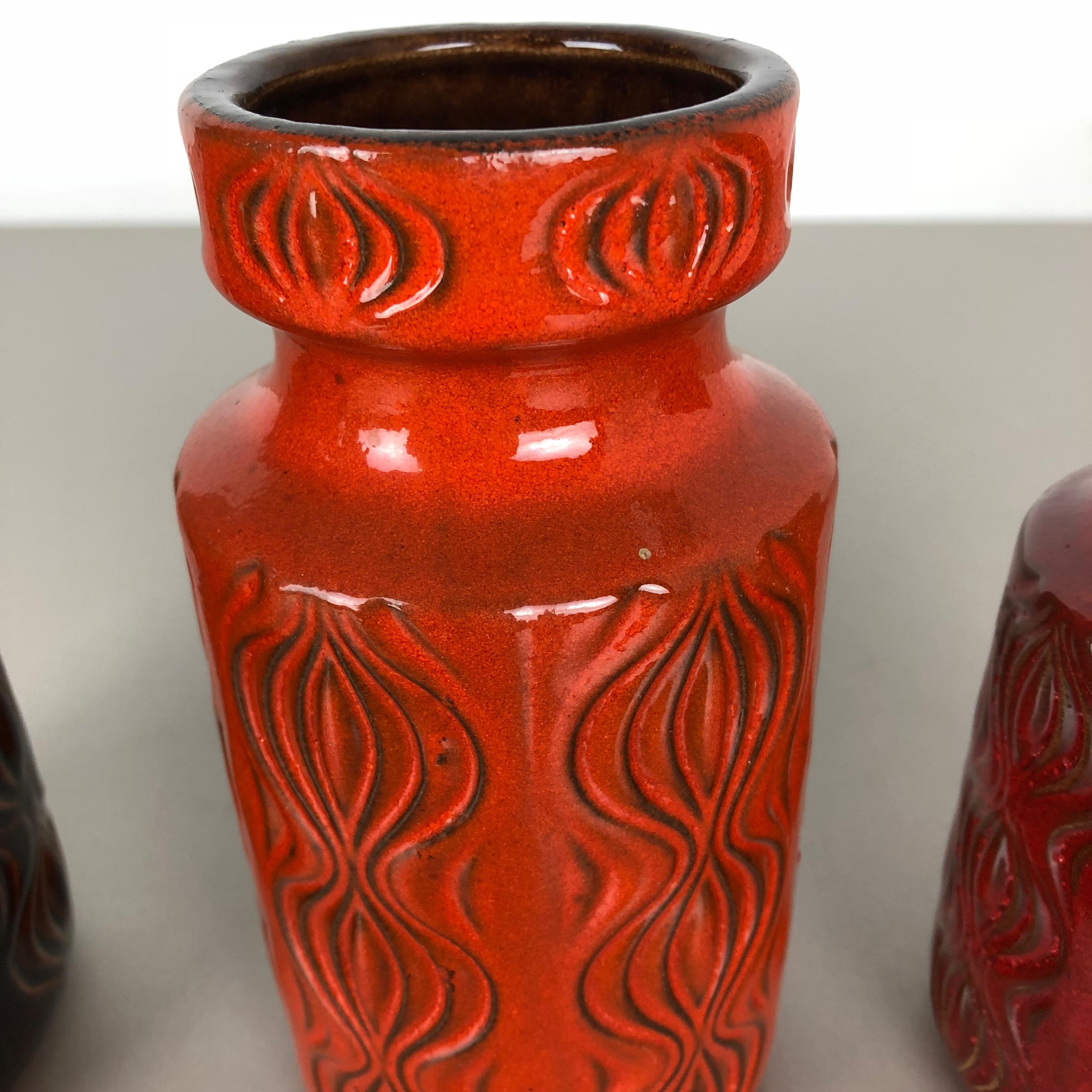 Set of Three Vintage Pottery Fat Lava 'Onion' Vases Made by Scheurich, Germany For Sale 3