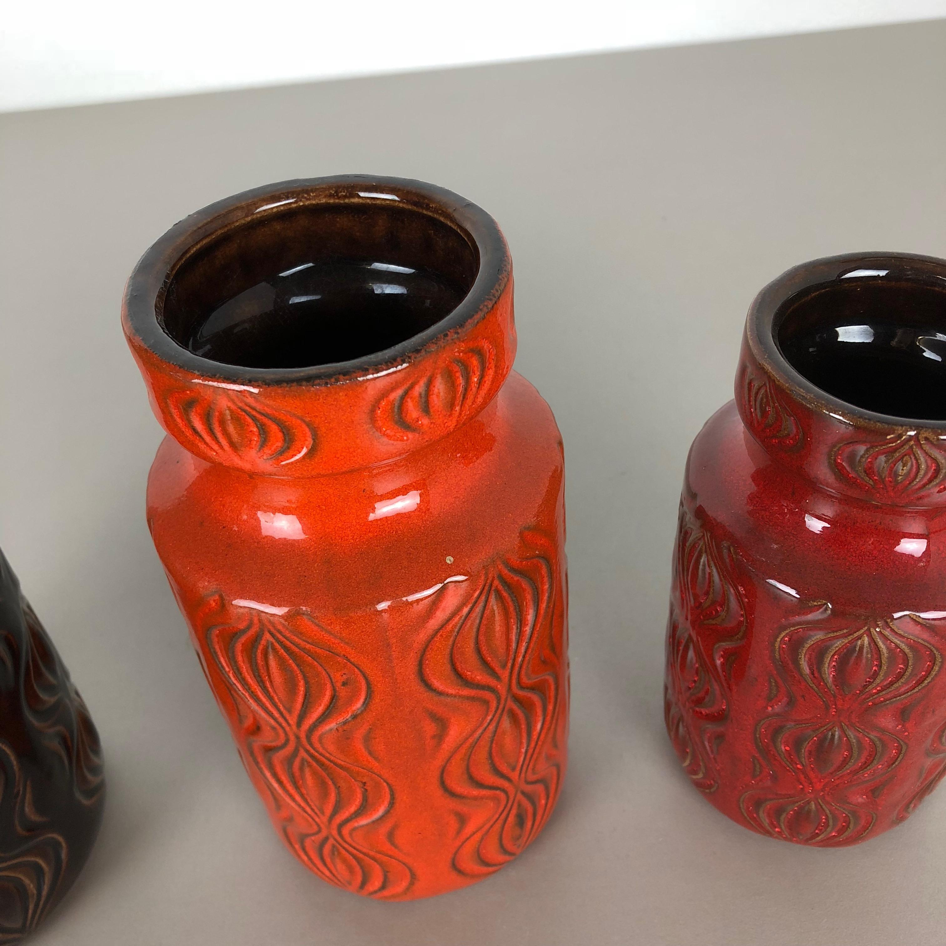 Set of Three Vintage Pottery Fat Lava 'Onion' Vases Made by Scheurich, Germany For Sale 4