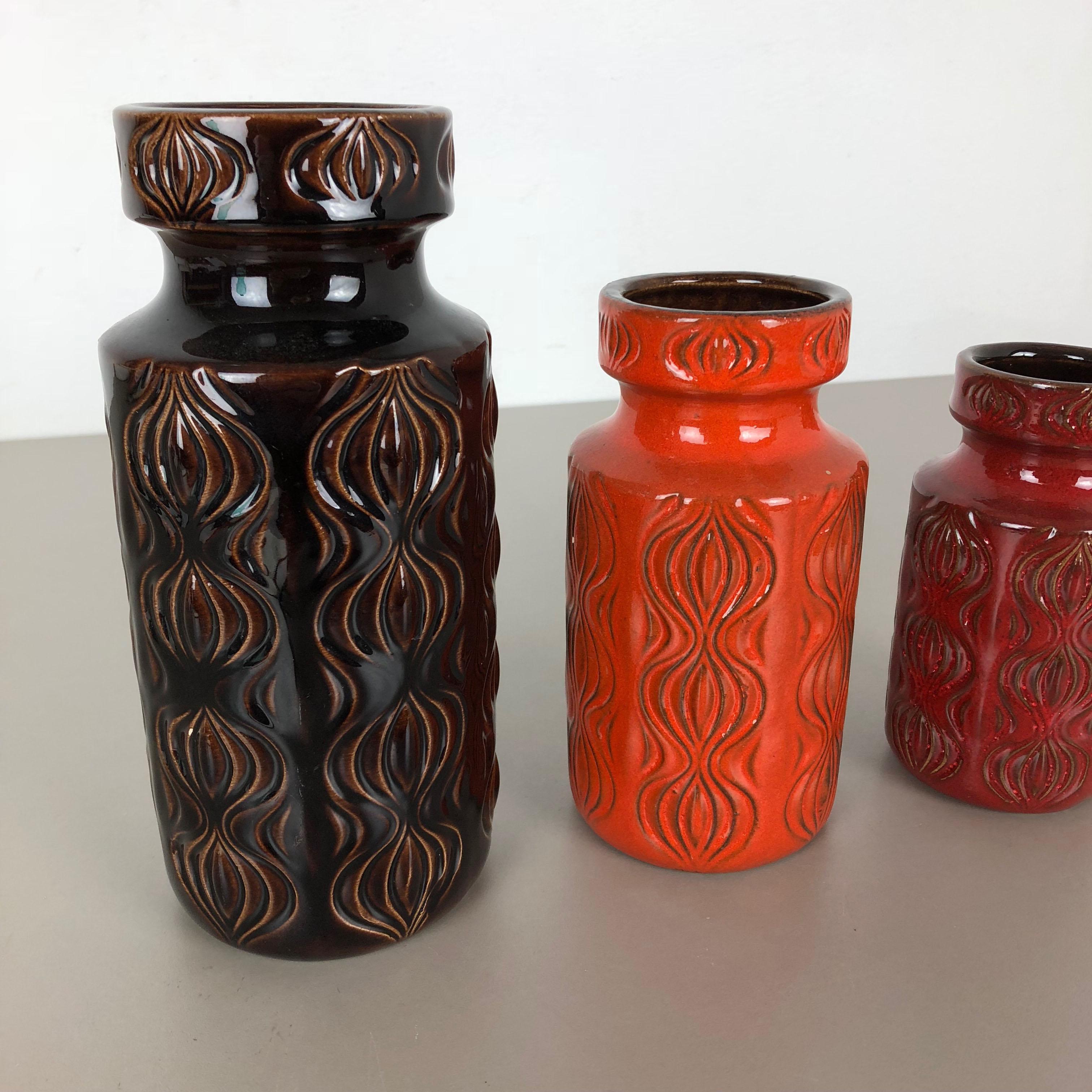 Set of Three Vintage Pottery Fat Lava 'Onion' Vases Made by Scheurich, Germany In Good Condition For Sale In Kirchlengern, DE