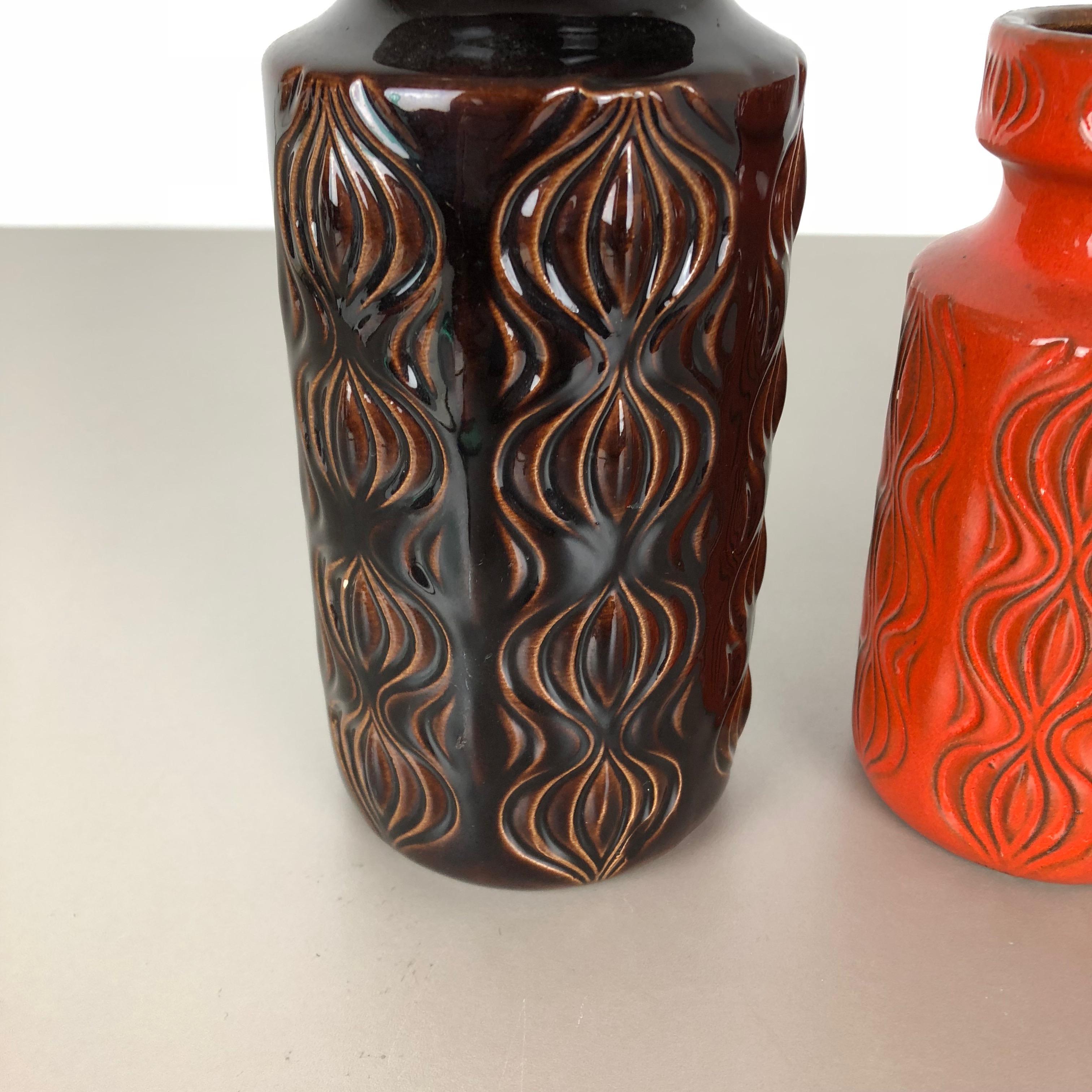 20th Century Set of Three Vintage Pottery Fat Lava 'Onion' Vases Made by Scheurich, Germany For Sale