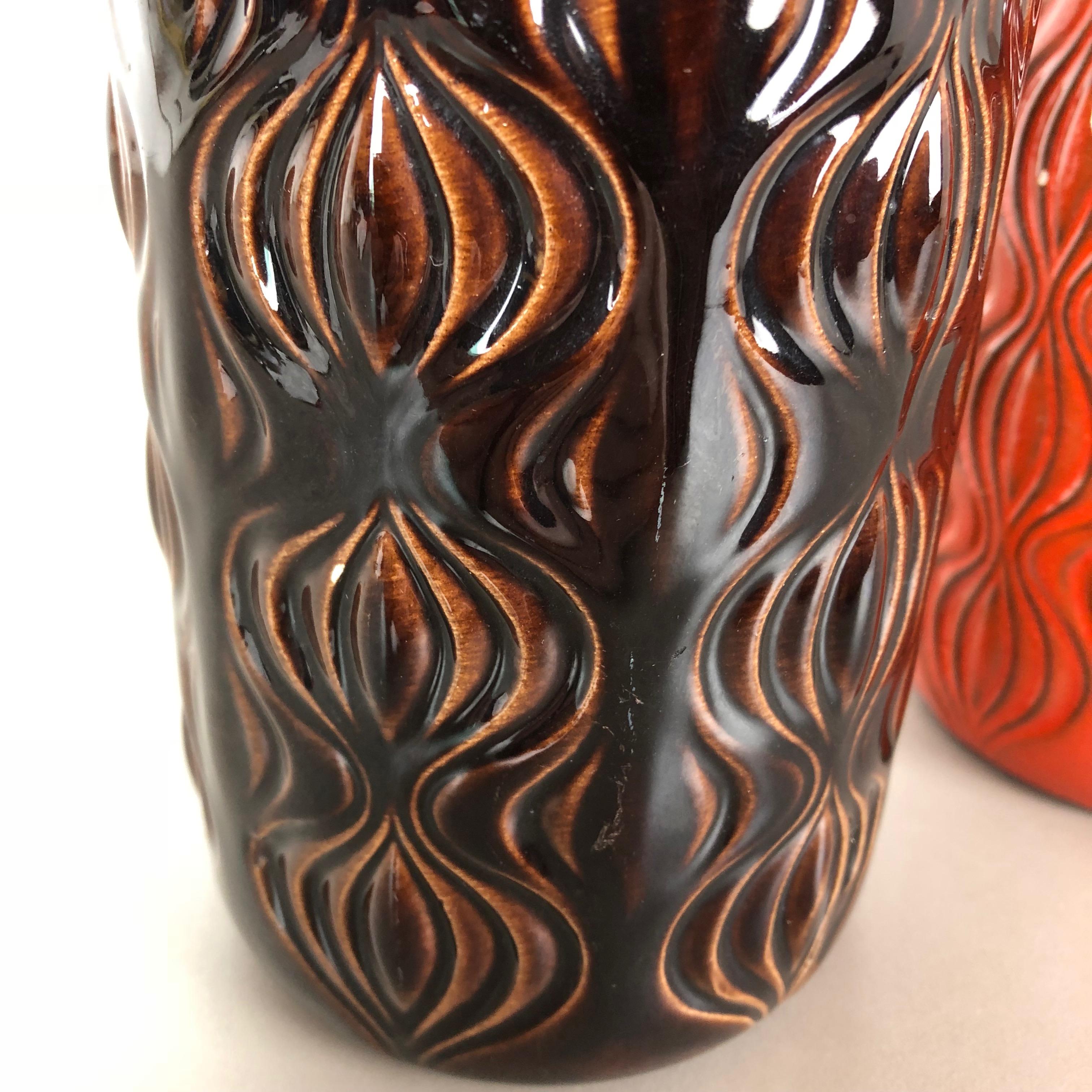 Ceramic Set of Three Vintage Pottery Fat Lava 'Onion' Vases Made by Scheurich, Germany For Sale