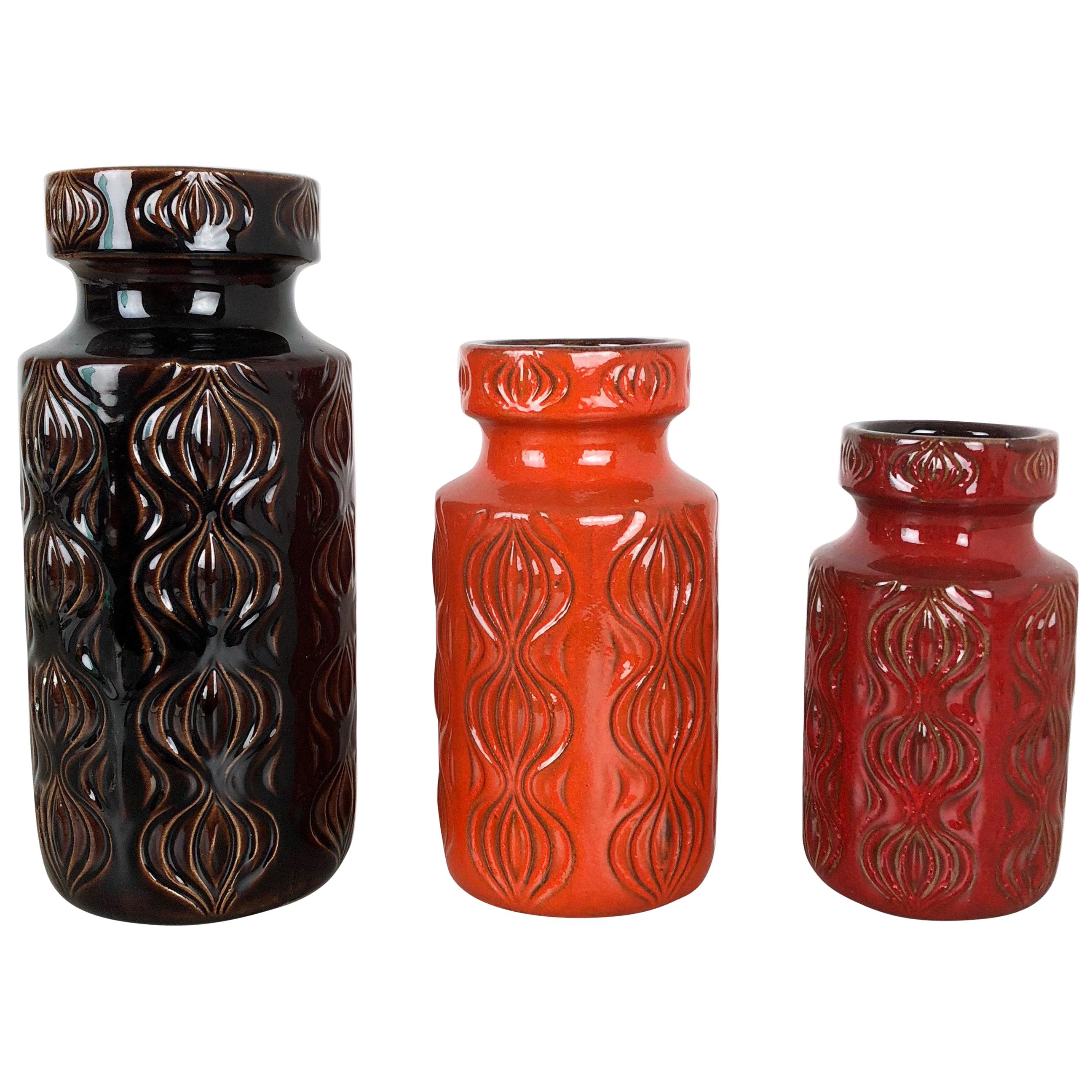 Set von drei Vintage-Vasen „Zwiebel“ aus Keramik in Fett Lava von Scheurich, Deutschland