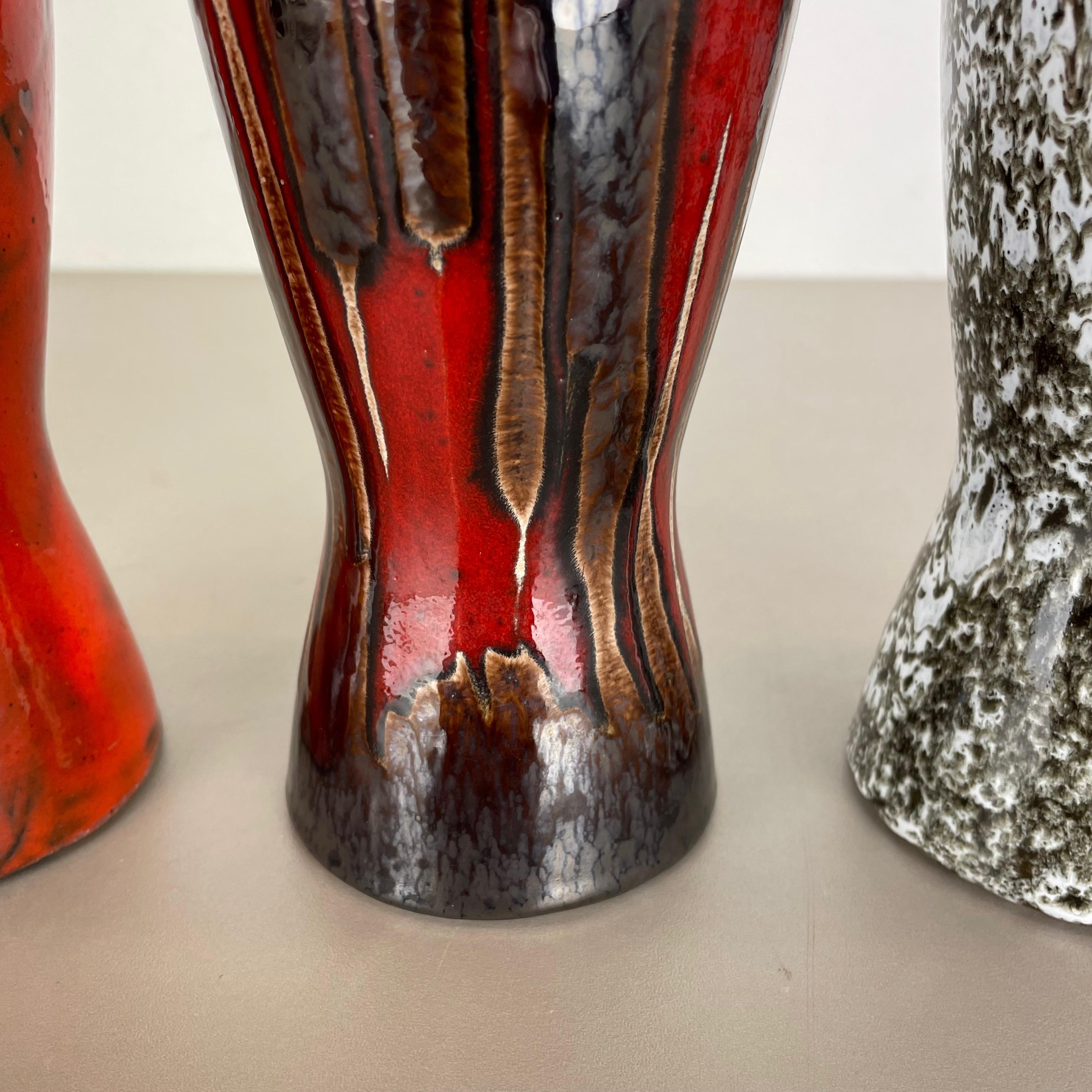 Set of three Vintage Pottery Fat Lava Vases Made by Scheurich, Germany, 1970s For Sale 4