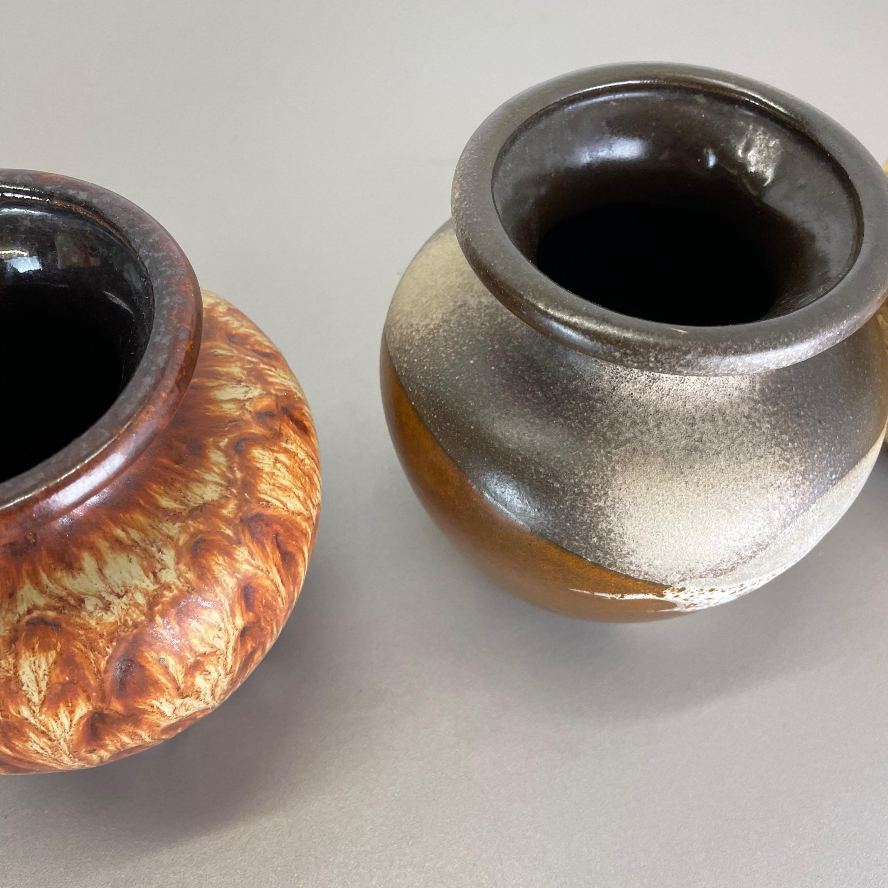Set of Three Vintage Pottery Fat Lava Vases Made by Scheurich, Germany, 1970s For Sale 4