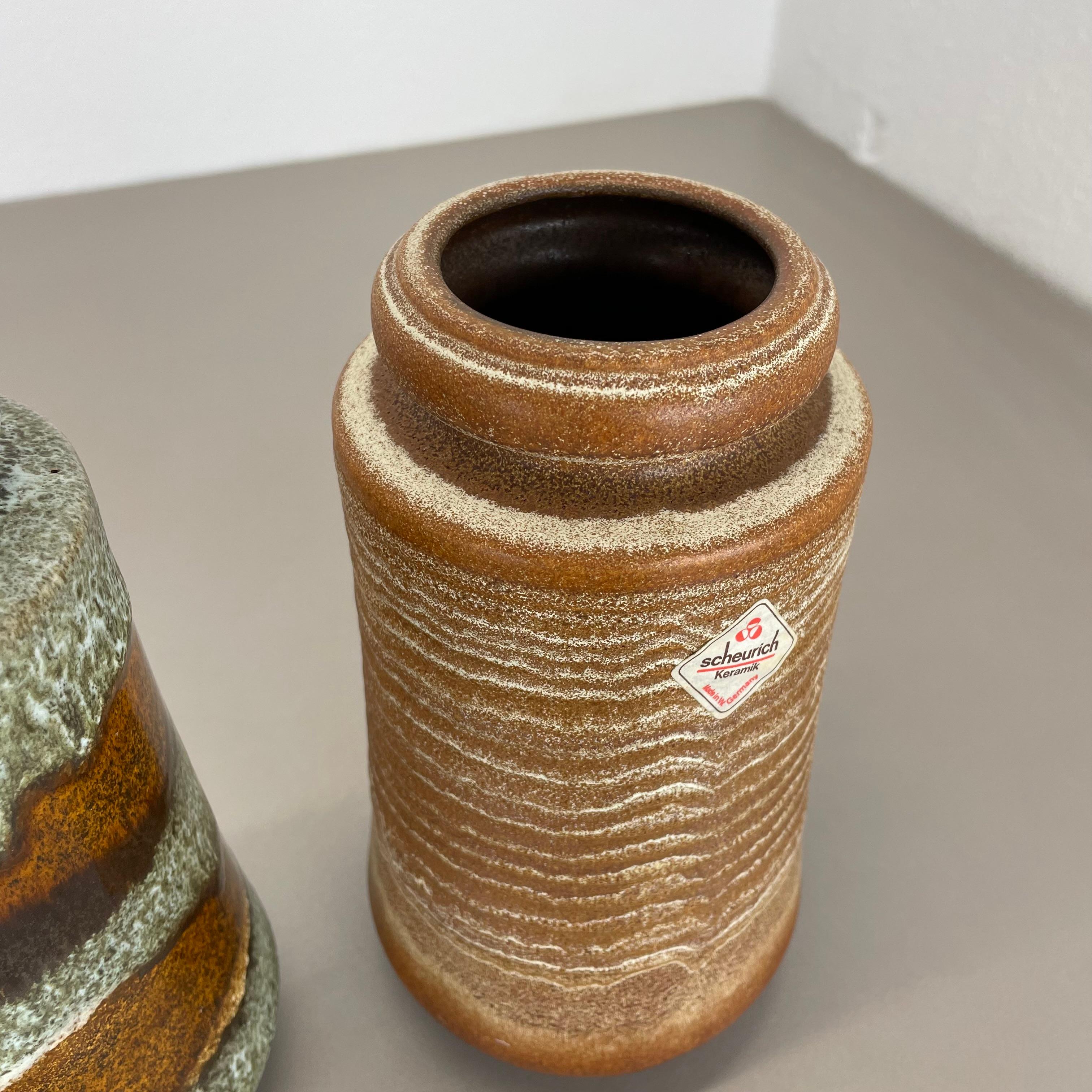Ensemble de trois vases vintage en poterie de lave grasse fabriqués par Scheurich, Allemagne, années 1970 en vente 3