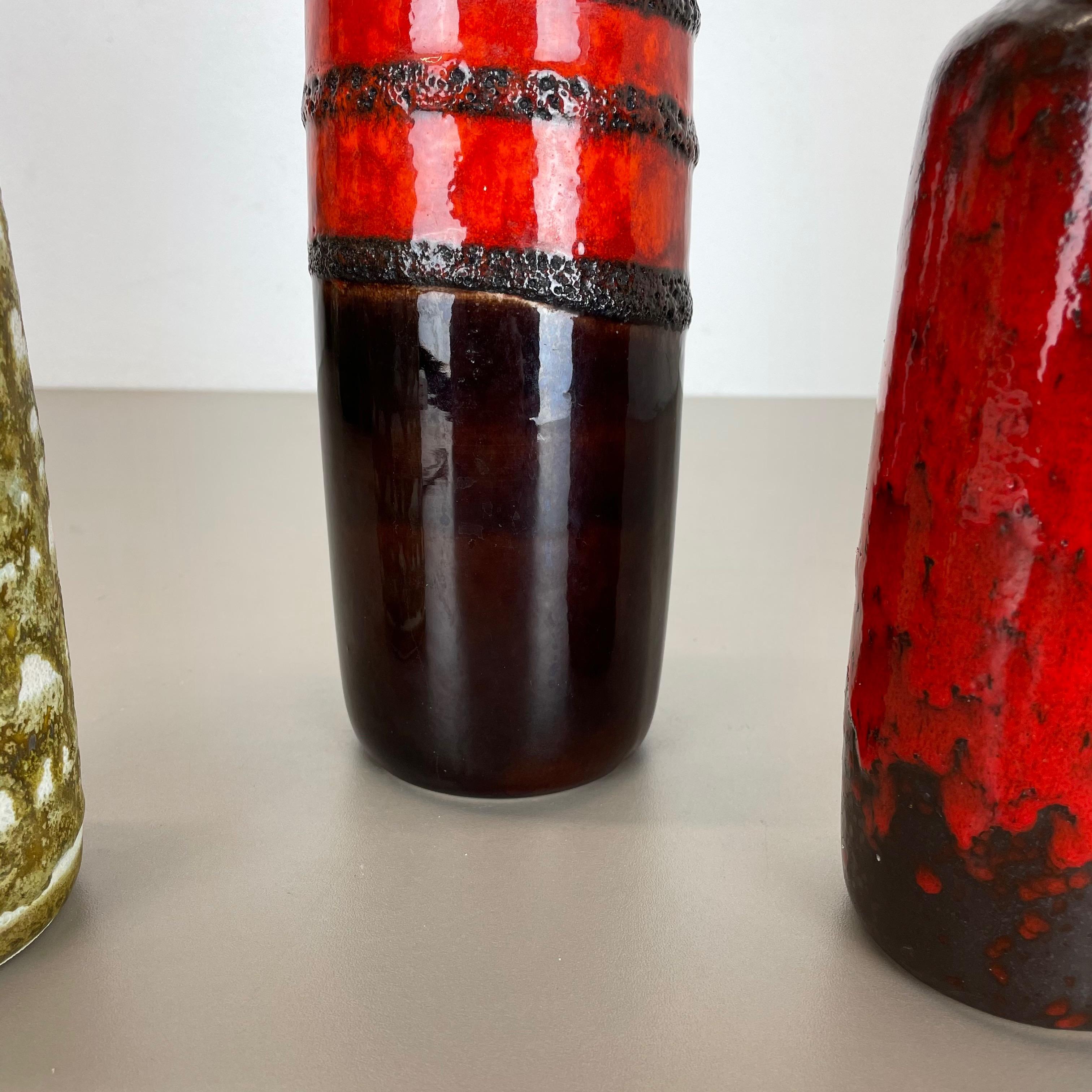 Set of Three Vintage Pottery Fat Lava Vases Made by Scheurich, Germany, 1970s For Sale 5