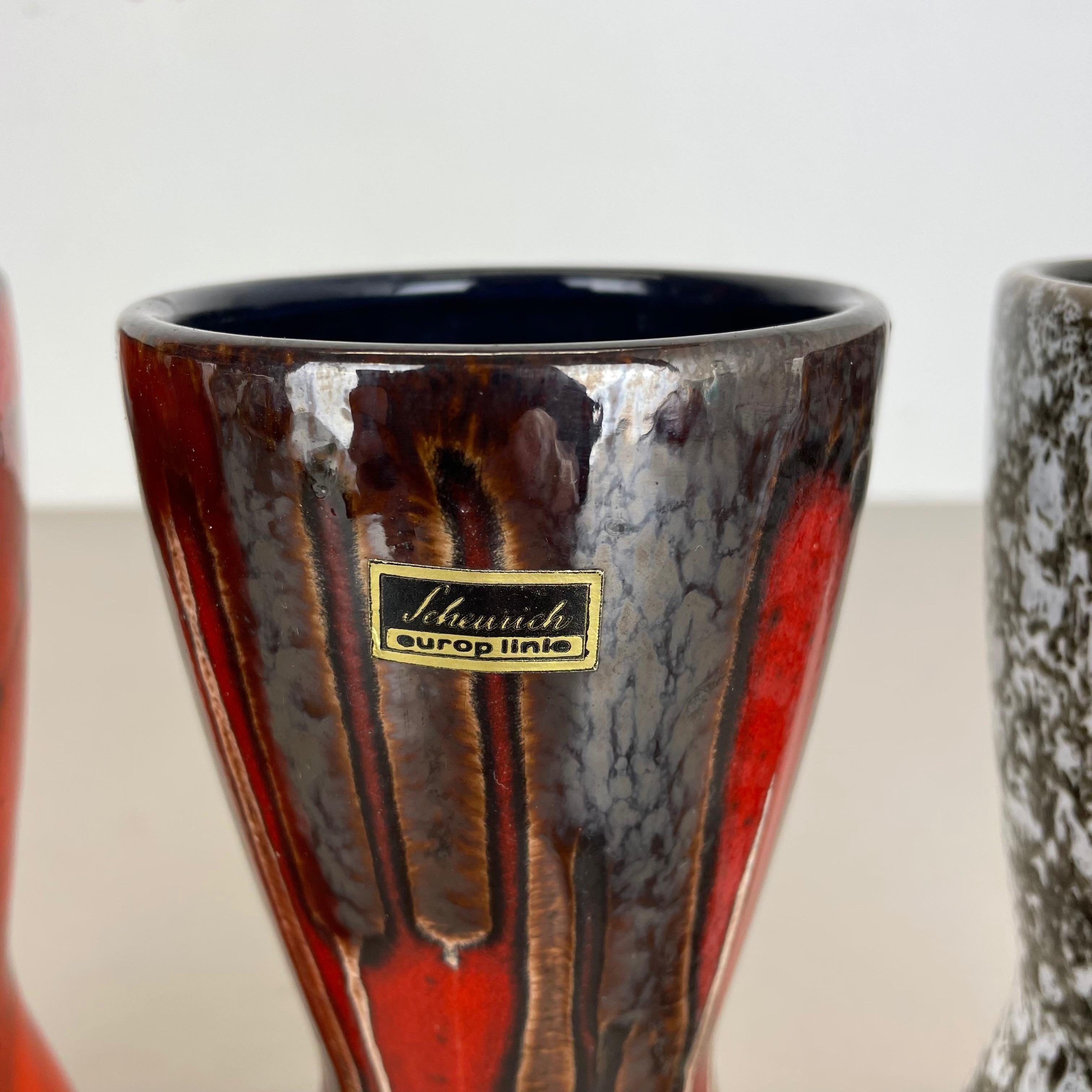 Set of three Vintage Pottery Fat Lava Vases Made by Scheurich, Germany, 1970s For Sale 5