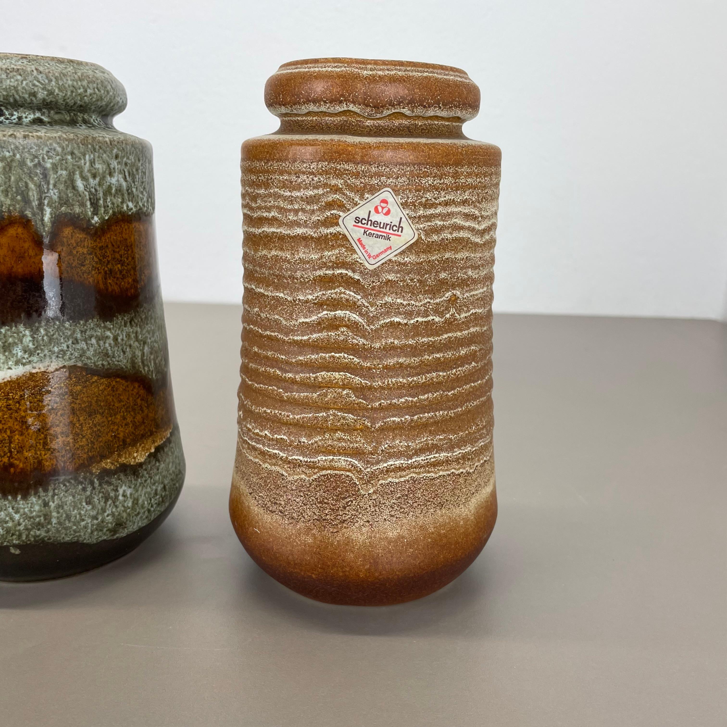 Set of three Vintage Pottery Fat Lava Vases Made by Scheurich, Germany, 1970s For Sale 5