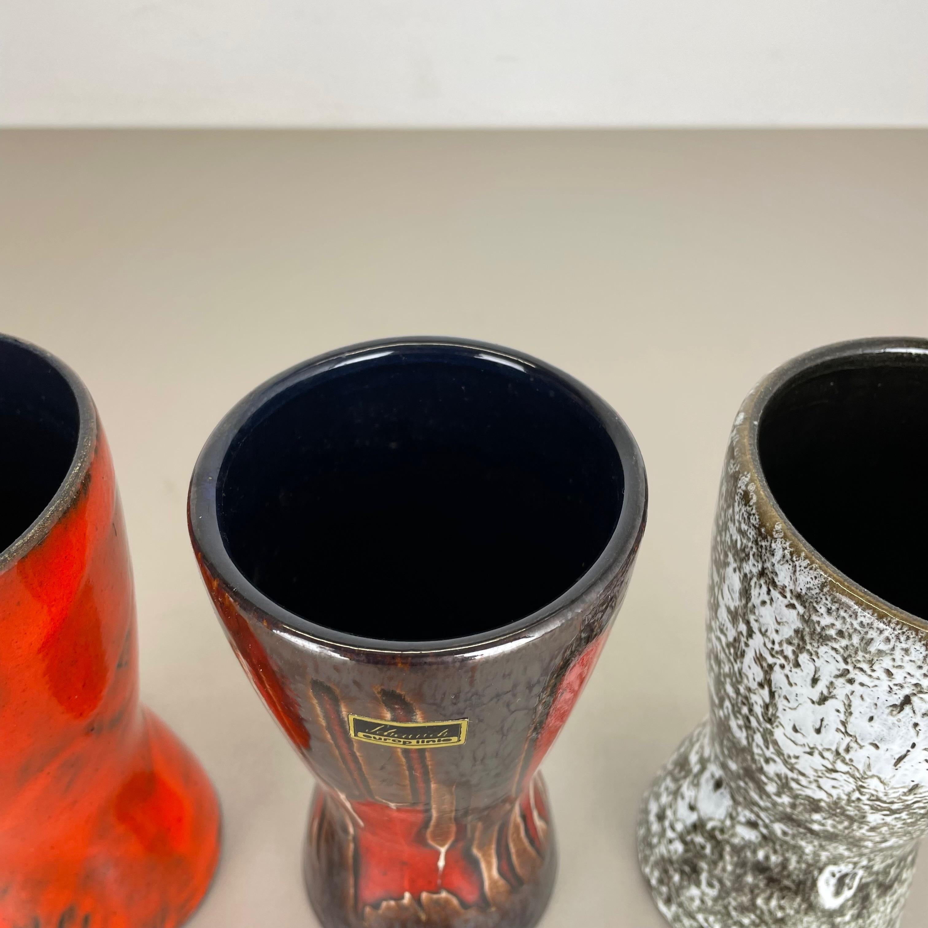 Set of three Vintage Pottery Fat Lava Vases Made by Scheurich, Germany, 1970s For Sale 6