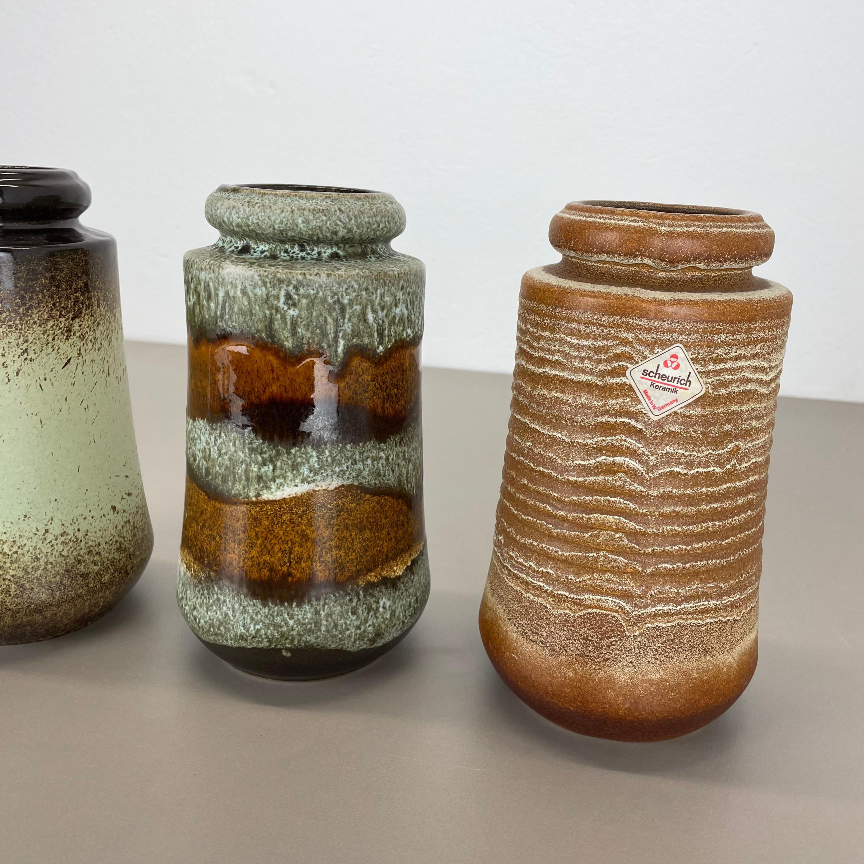 Ensemble de trois vases vintage en poterie de lave grasse fabriqués par Scheurich, Allemagne, années 1970 en vente 5