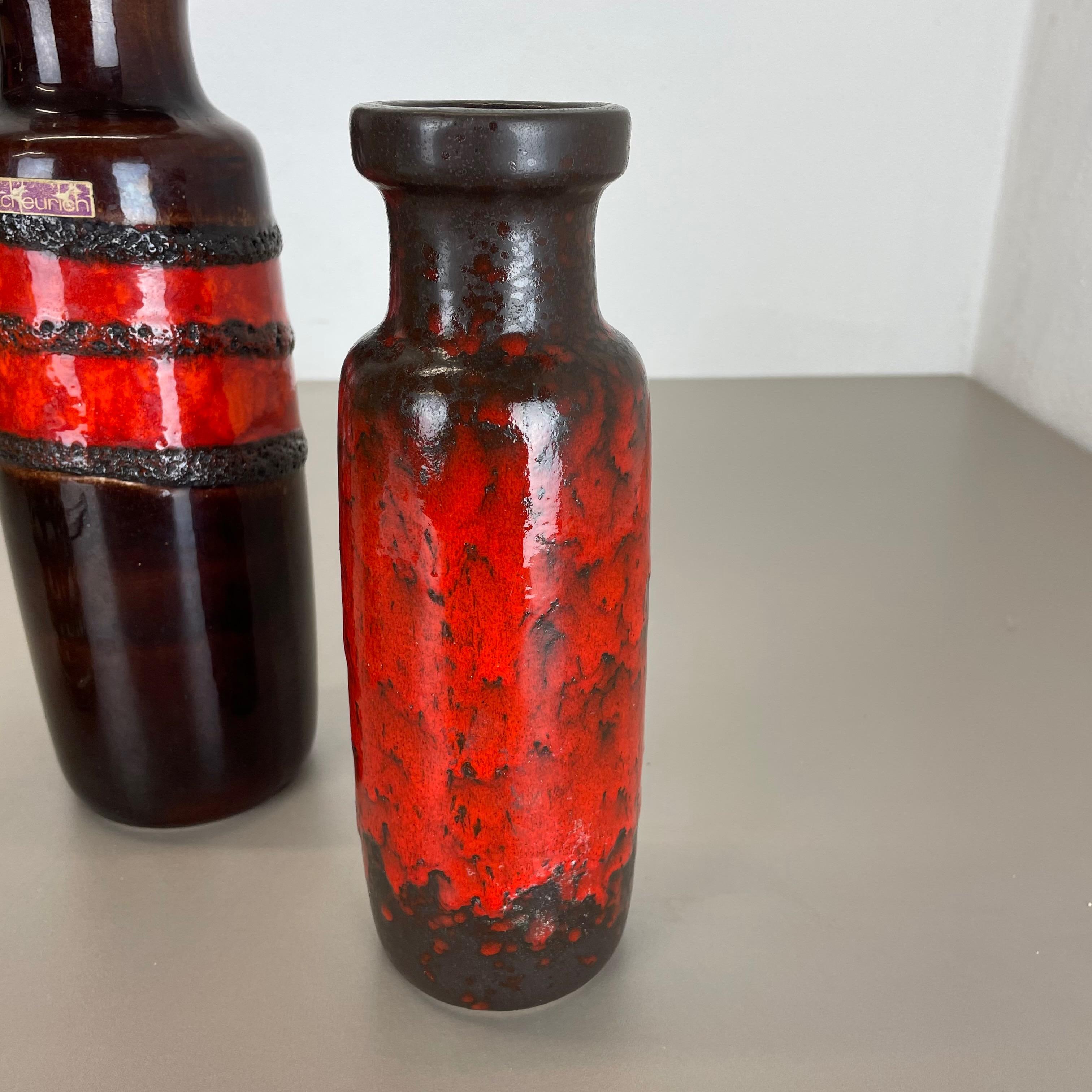 Set of Three Vintage Pottery Fat Lava Vases Made by Scheurich, Germany, 1970s For Sale 7