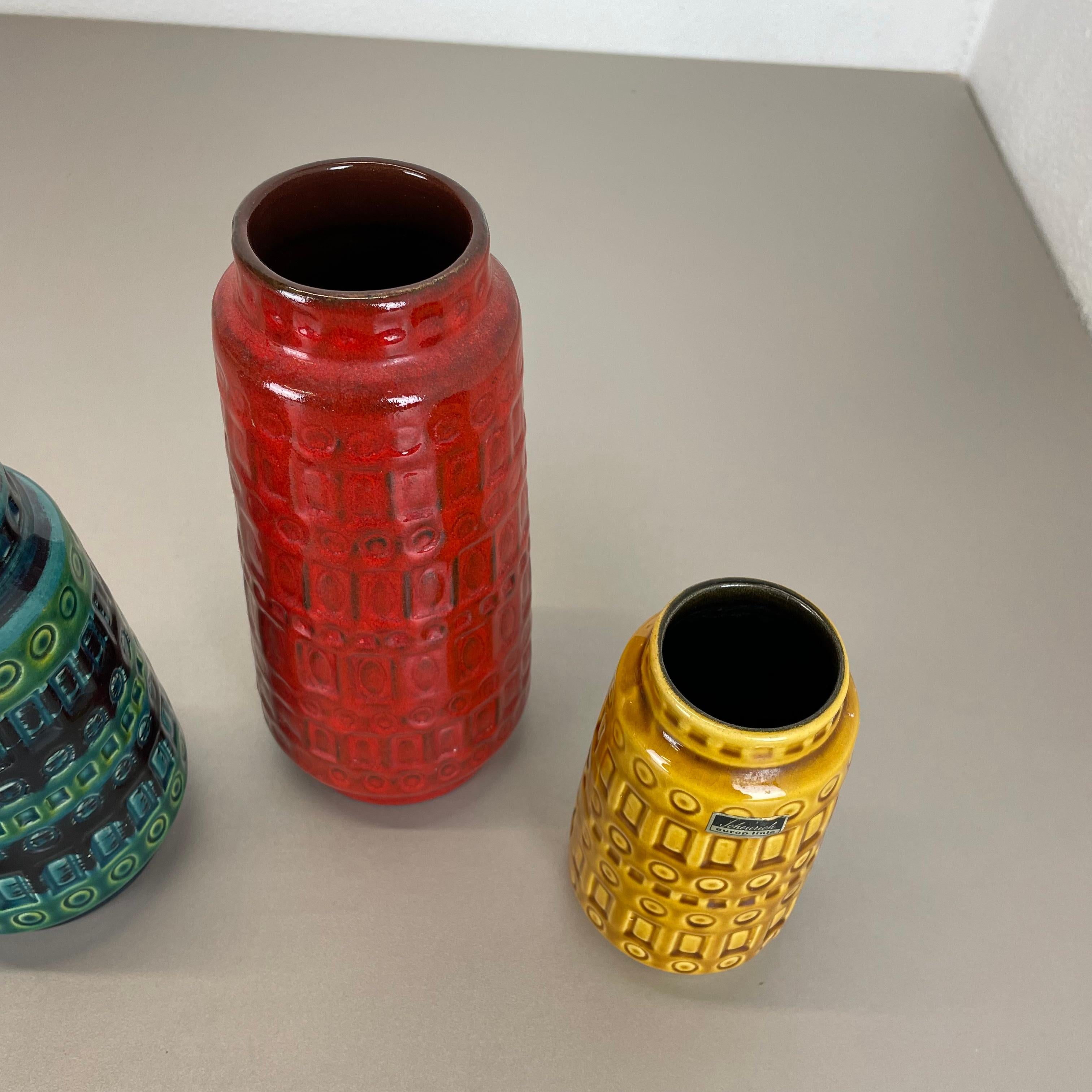 Set of Three Vintage Pottery Fat Lava Vases Made by Scheurich, Germany, 1970s For Sale 6