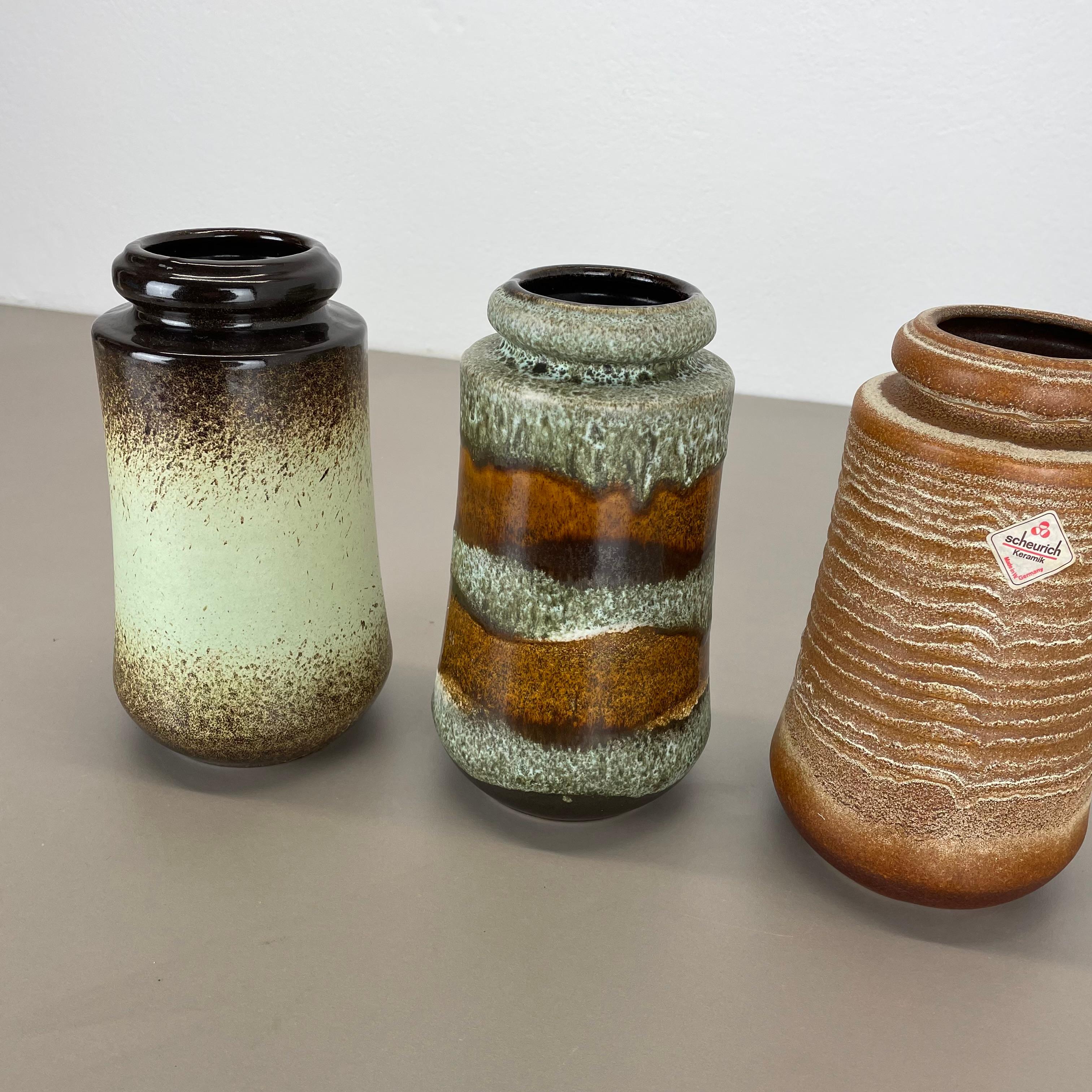 Set of three Vintage Pottery Fat Lava Vases Made by Scheurich, Germany, 1970s For Sale 7