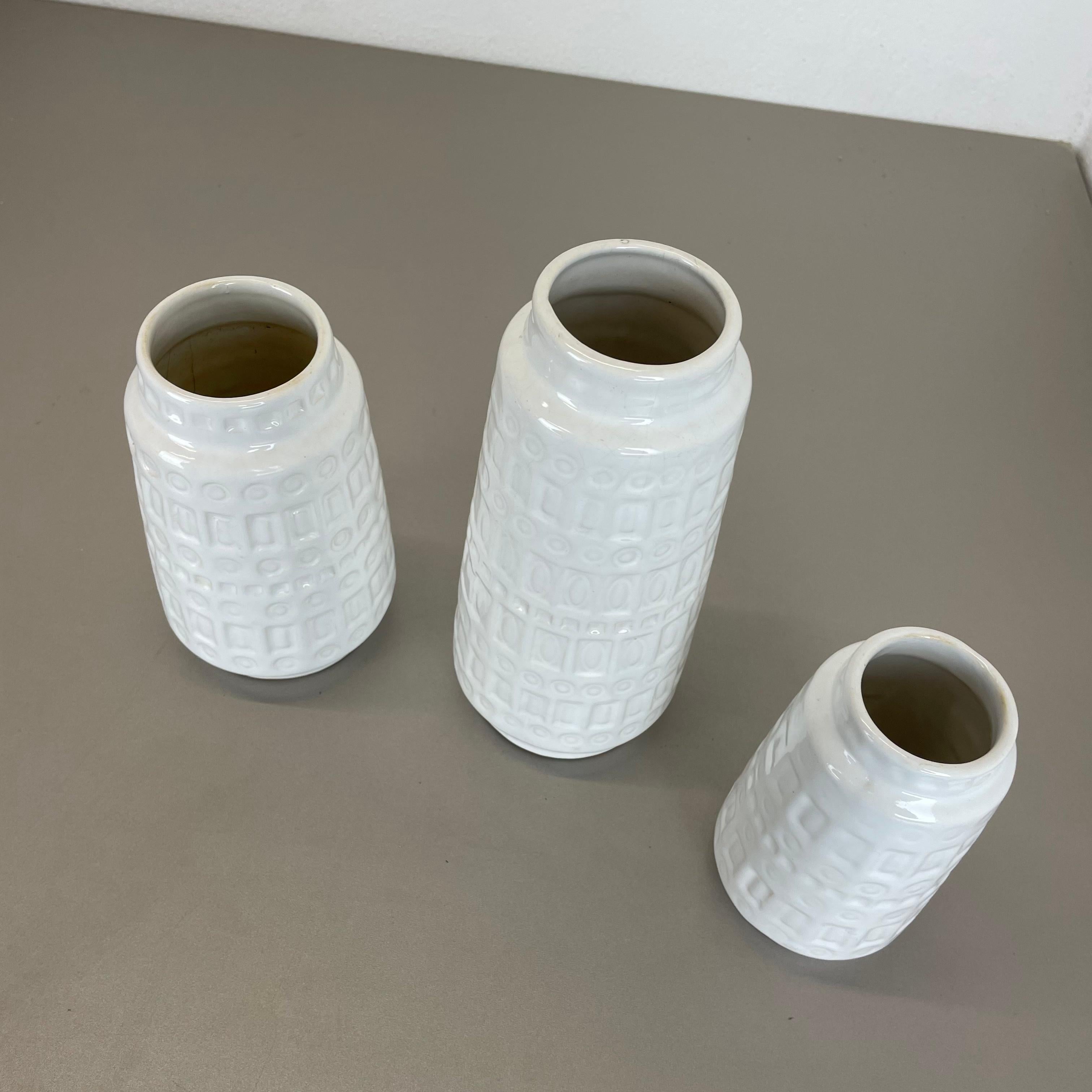 Set of Three Vintage Pottery Fat Lava Vases Made by Scheurich, Germany, 1970s For Sale 8