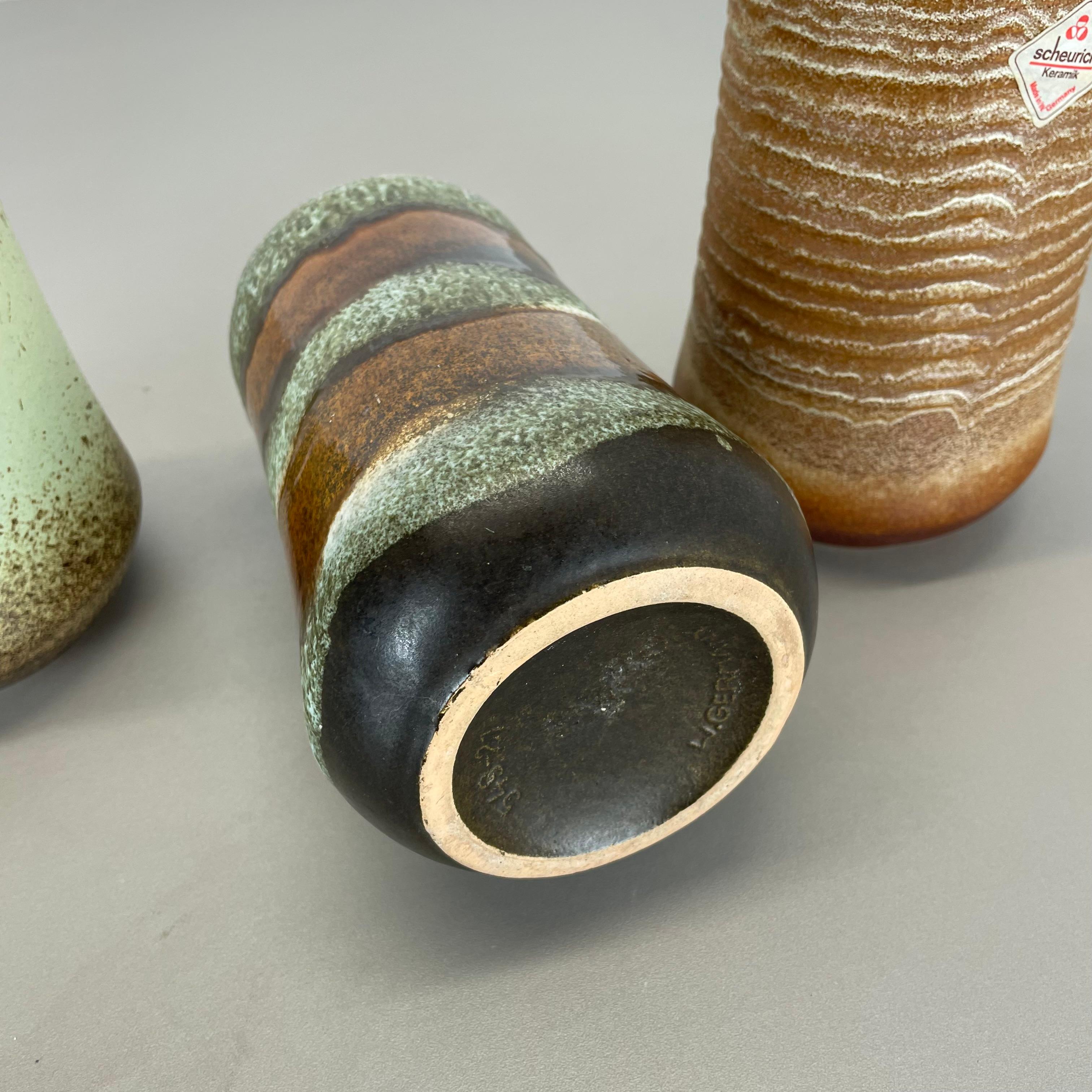 Ensemble de trois vases vintage en poterie de lave grasse fabriqués par Scheurich, Allemagne, années 1970 en vente 7