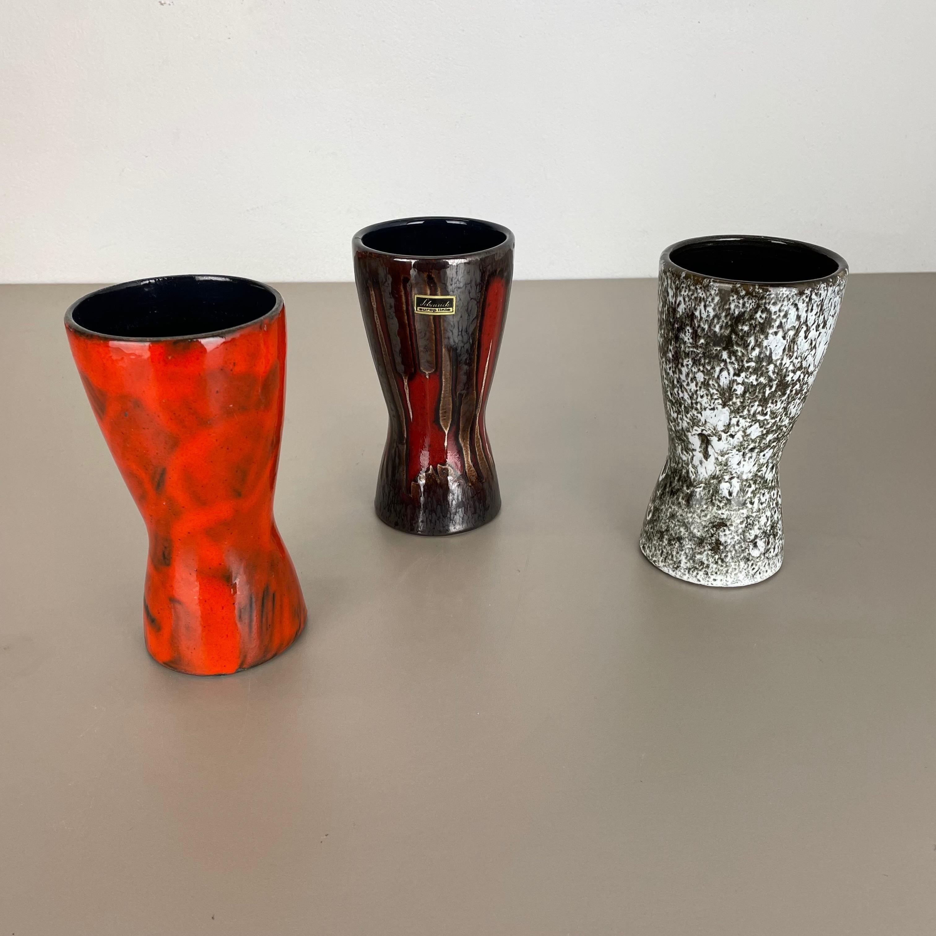 Set of three Vintage Pottery Fat Lava Vases Made by Scheurich, Germany, 1970s For Sale 10