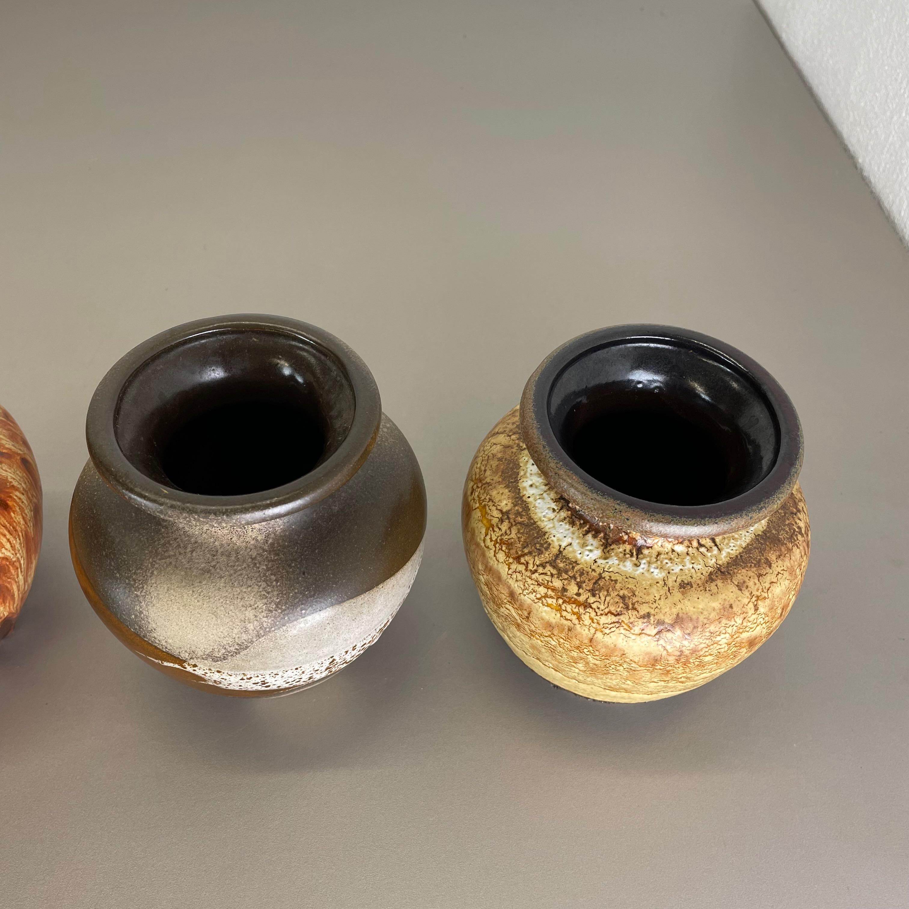 Set of Three Vintage Pottery Fat Lava Vases Made by Scheurich, Germany, 1970s For Sale 11