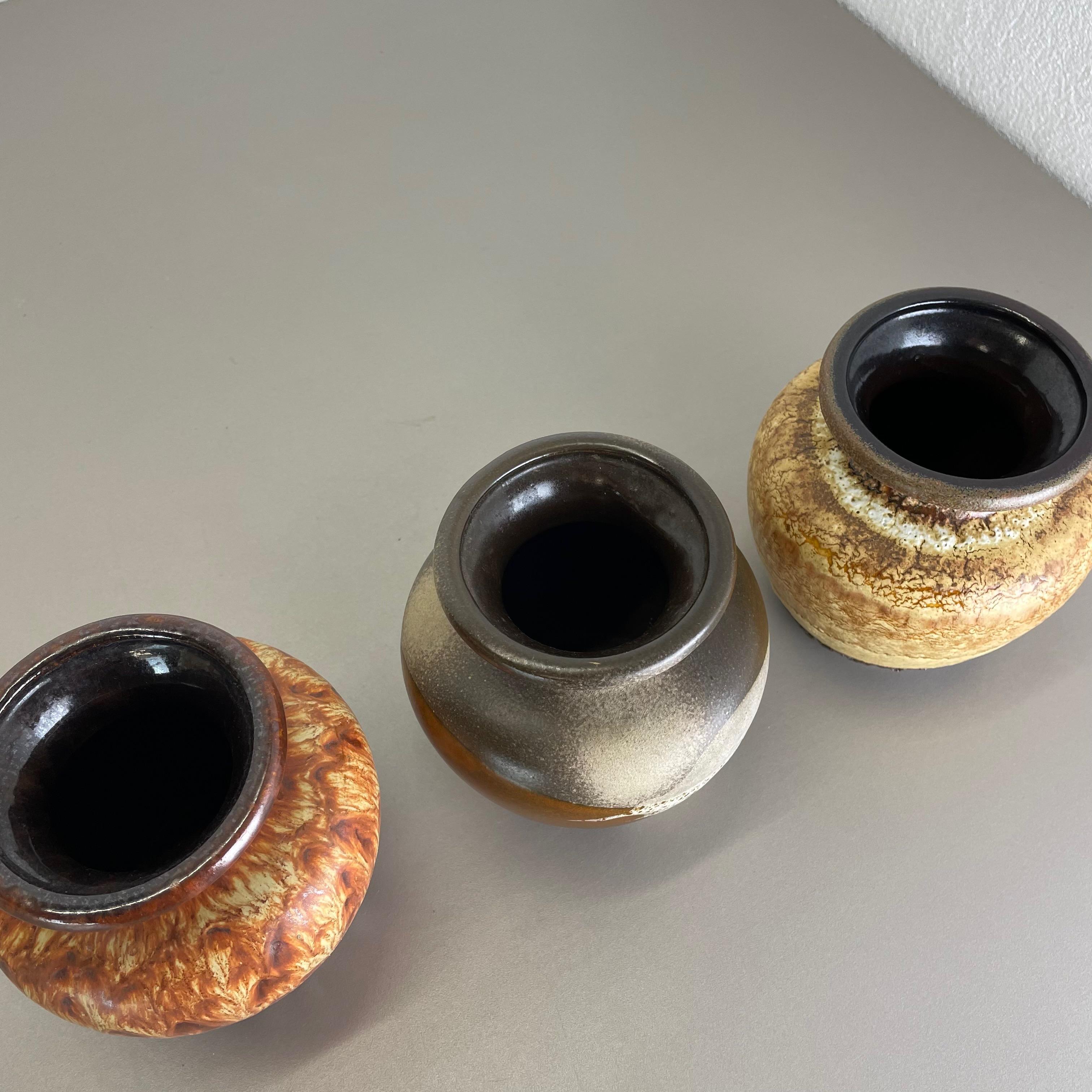 Set of Three Vintage Pottery Fat Lava Vases Made by Scheurich, Germany, 1970s For Sale 12