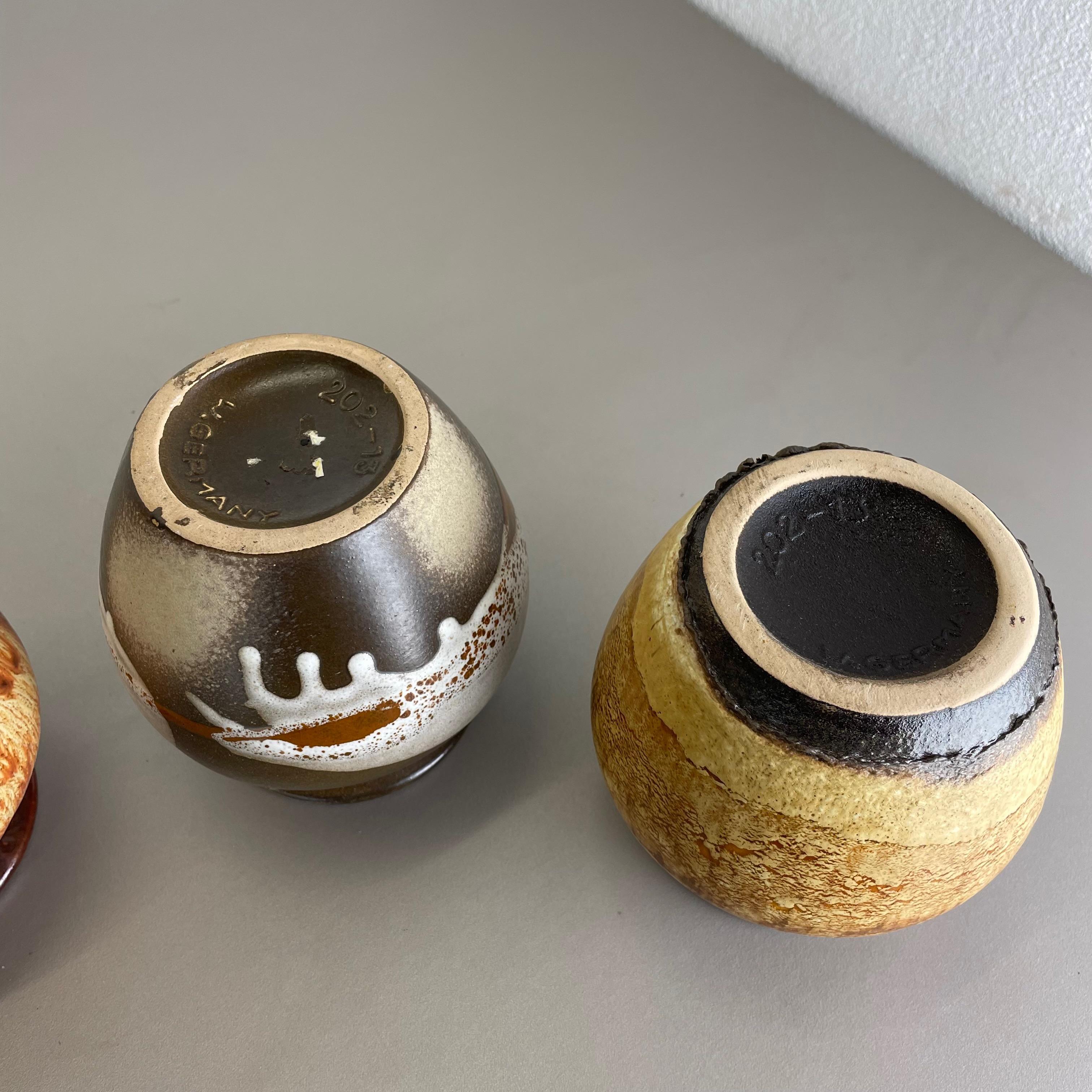 Set of Three Vintage Pottery Fat Lava Vases Made by Scheurich, Germany, 1970s For Sale 13