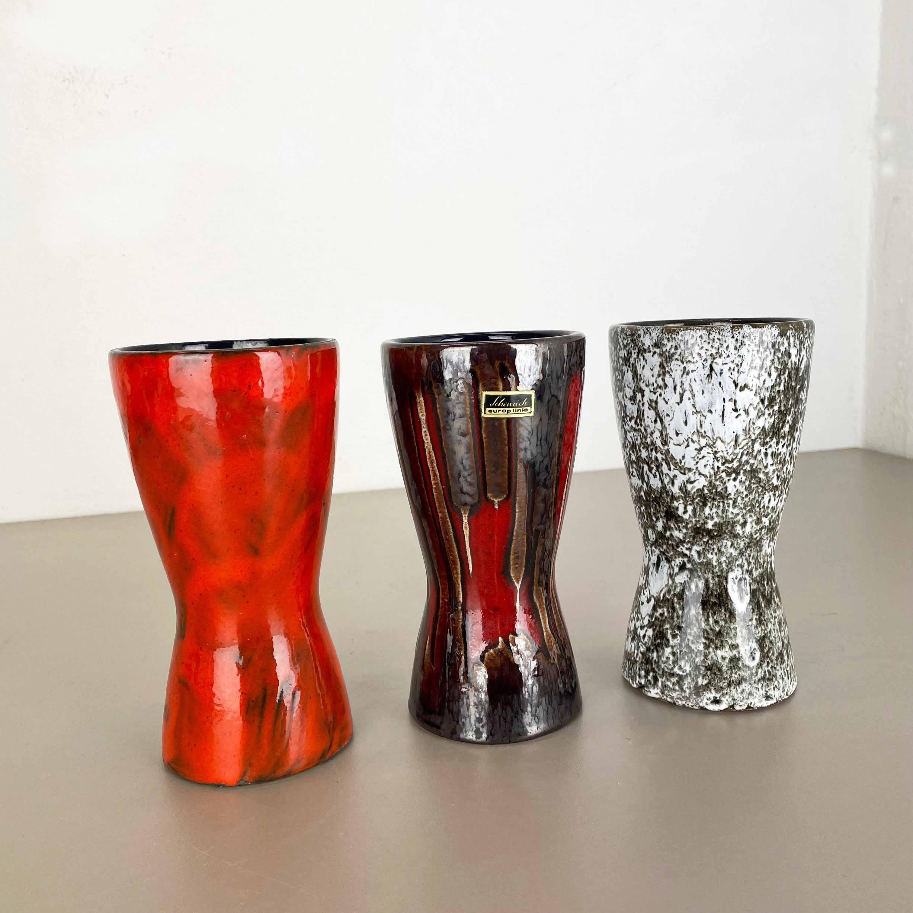 Article:

Set of four fat lava art vases


Producer:

Scheurich, Germany



Decade:

1970s


These original vintage vases was produced in the 1970s in Germany. It is made of ceramic pottery in fat lava optic. Super rare in this