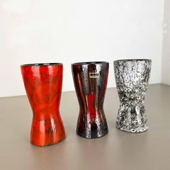 Set of three Vintage Pottery Fat Lava Vases Made by Scheurich, Germany, 1970s