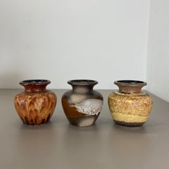 Set of Three Vintage Pottery Fat Lava Vases Made by Scheurich, Germany, 1970s