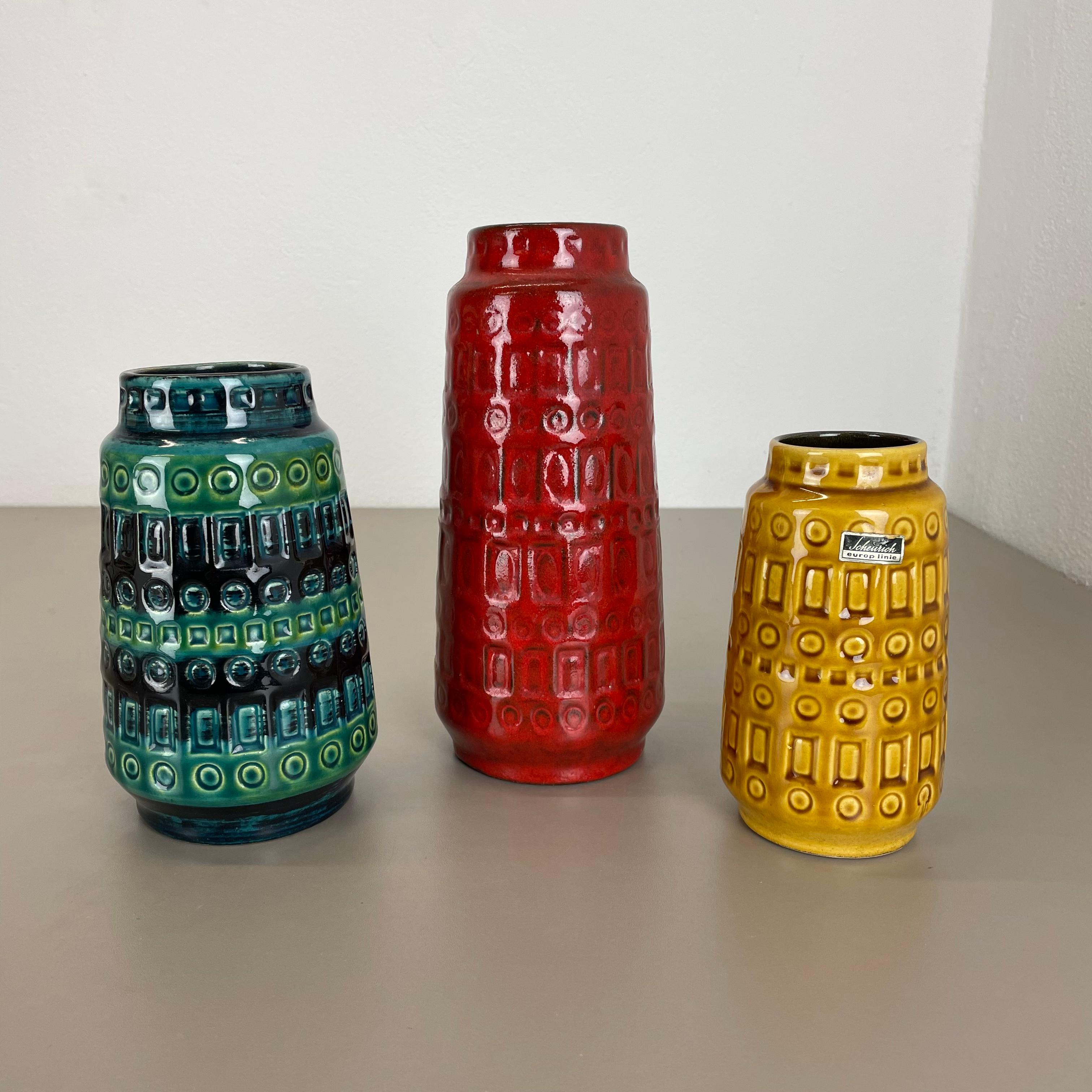 Article:

Set of three fat lava art vases


Producer:

Scheurich, Germany



Decade:

1970s


These original vintage vases was produced in the 1970s in Germany. It is made of ceramic pottery in fat lava optic. Super rare in this
