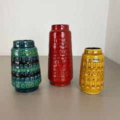 Set of Three Vintage Pottery Fat Lava Vases Made by Scheurich, Germany, 1970s