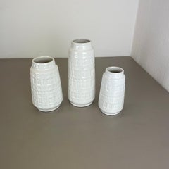 Set of Three Vintage Pottery Fat Lava Vases Made by Scheurich, Germany, 1970s