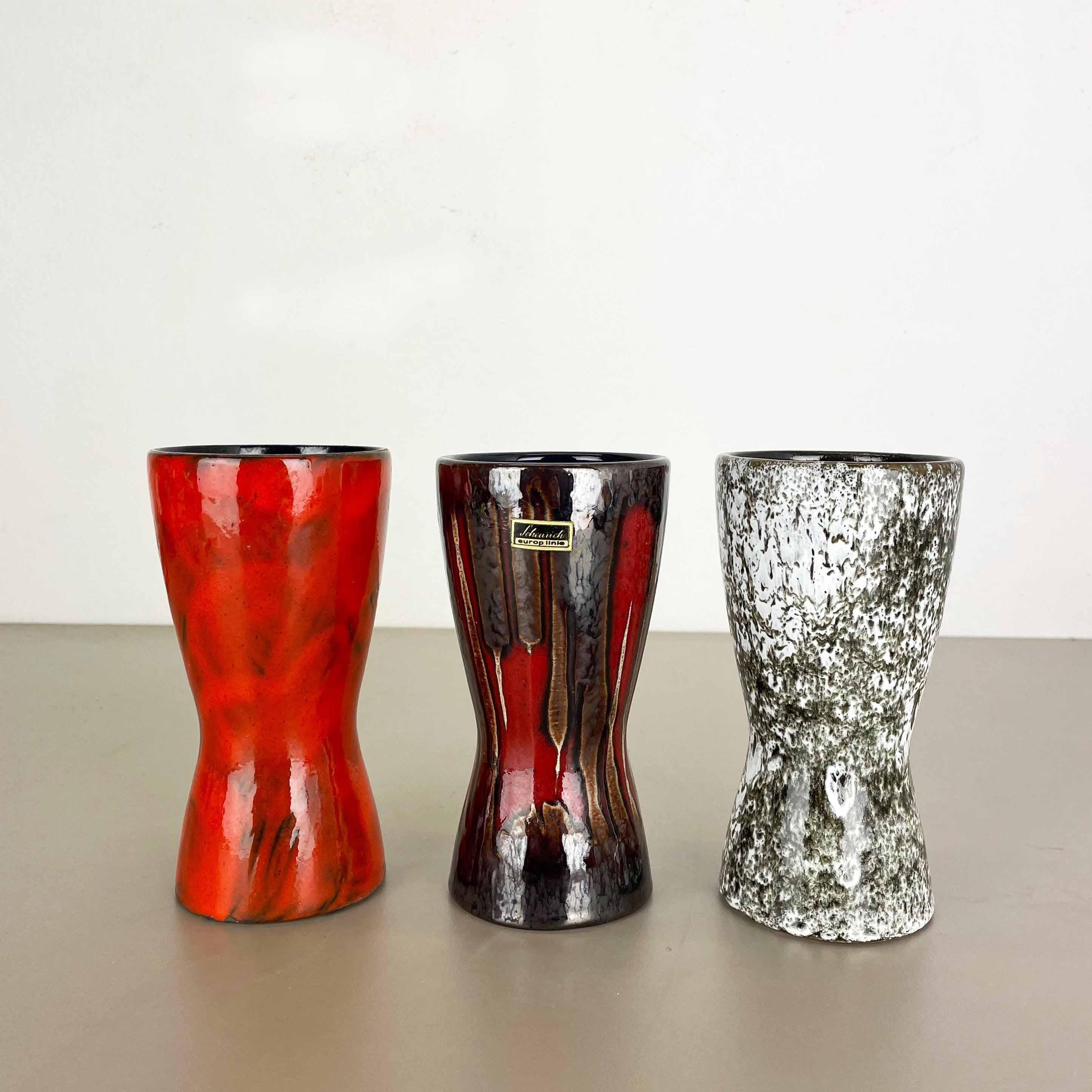 Mid-Century Modern Set of three Vintage Pottery Fat Lava Vases Made by Scheurich, Germany, 1970s For Sale