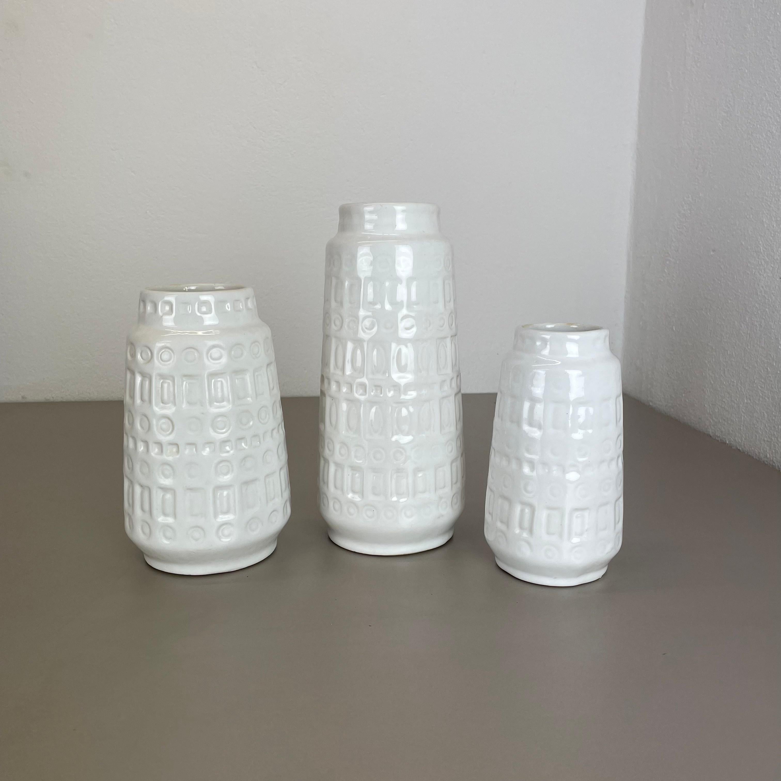 Mid-Century Modern Set of Three Vintage Pottery Fat Lava Vases Made by Scheurich, Germany, 1970s For Sale