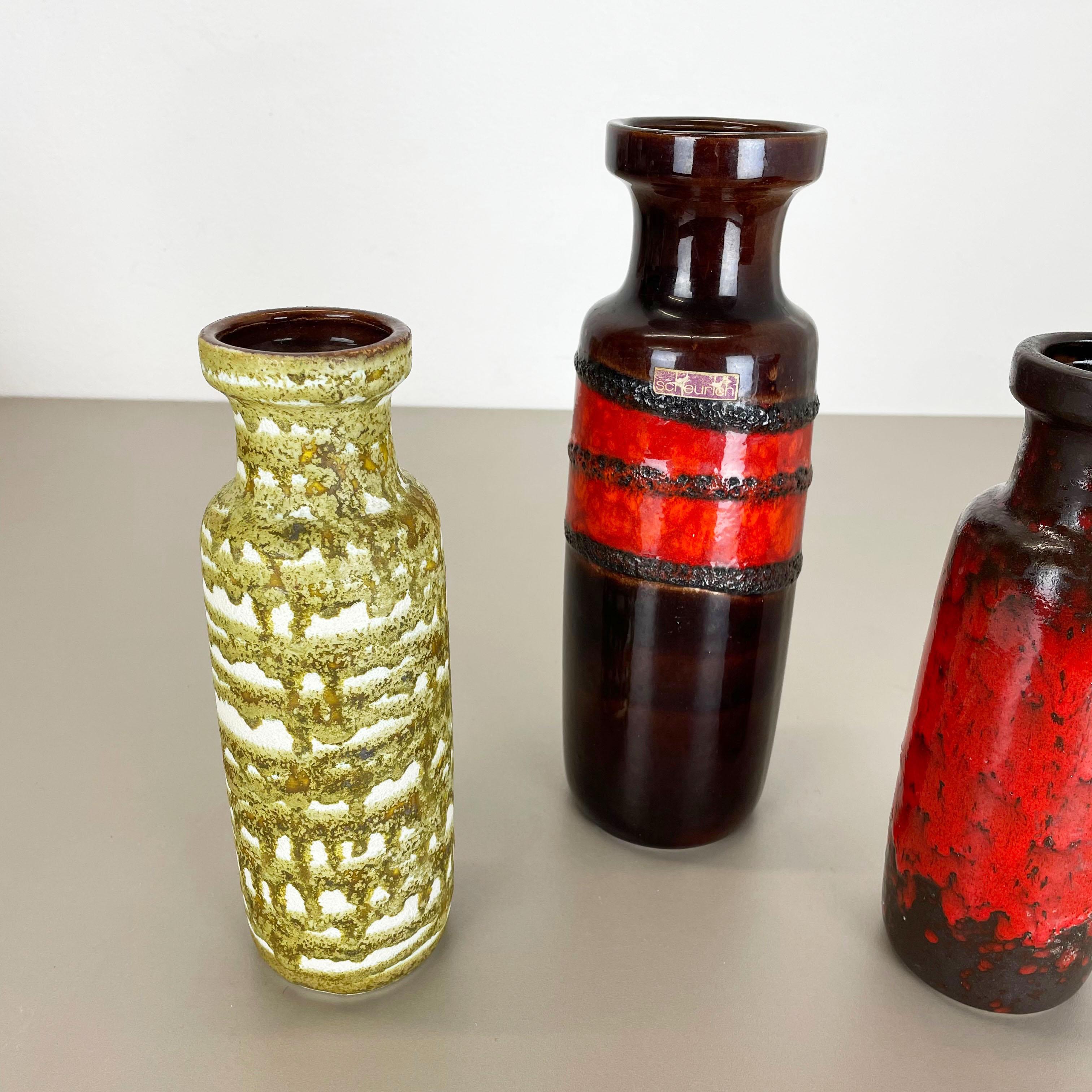 Set of Three Vintage Pottery Fat Lava Vases Made by Scheurich, Germany, 1970s In Good Condition For Sale In Kirchlengern, DE