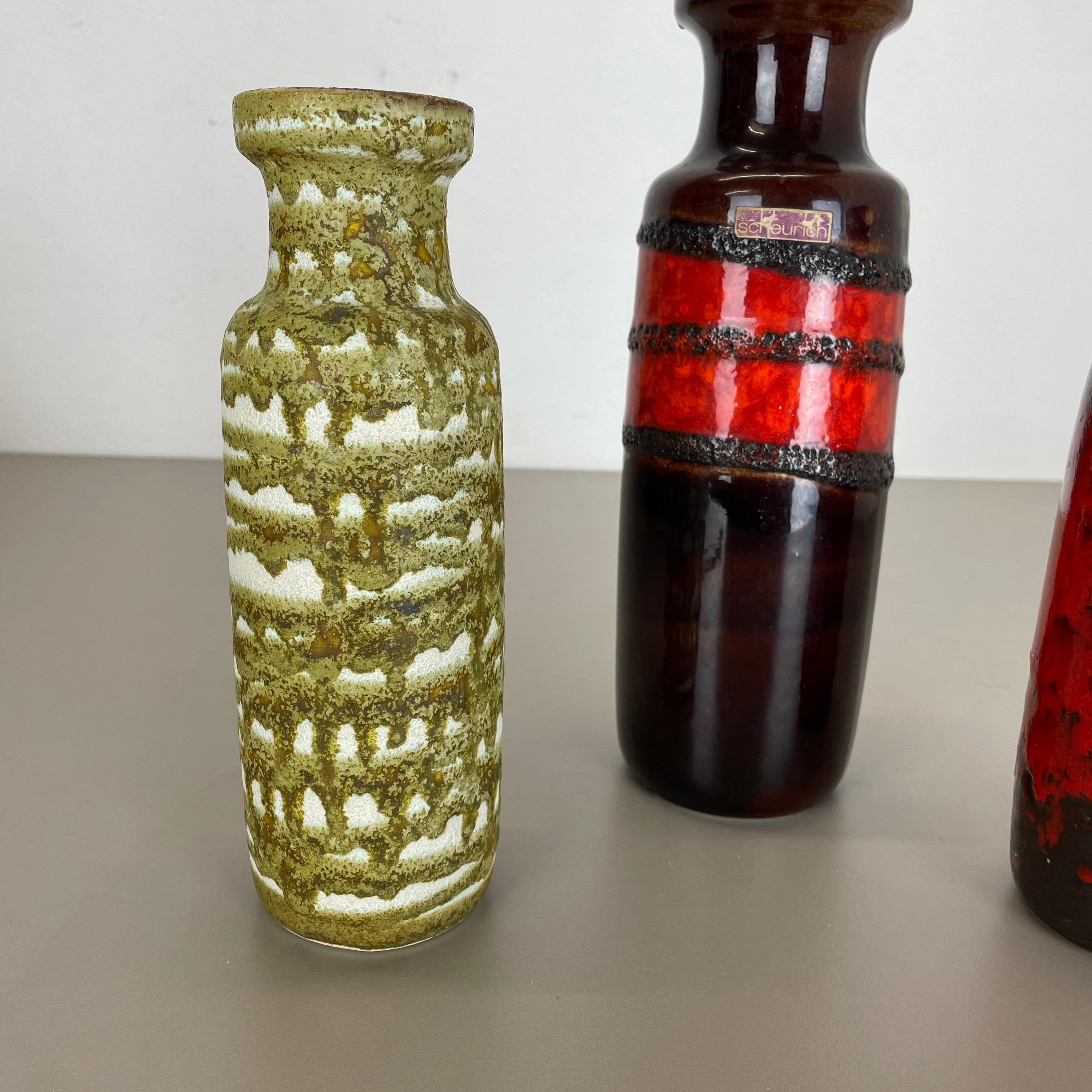 20th Century Set of Three Vintage Pottery Fat Lava Vases Made by Scheurich, Germany, 1970s For Sale